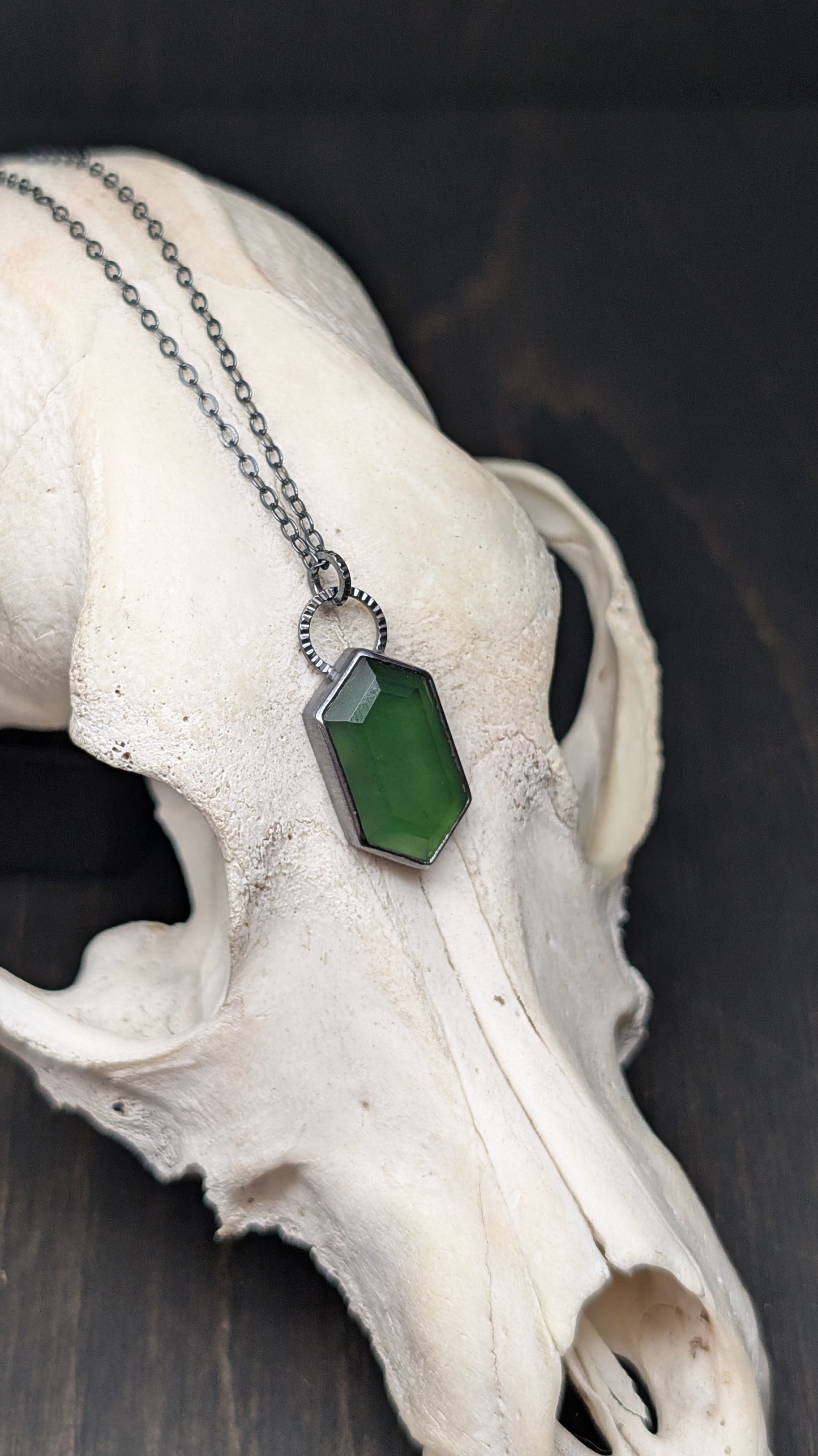 Serpentine Short Tablet Textured Sterling Silver Necklace