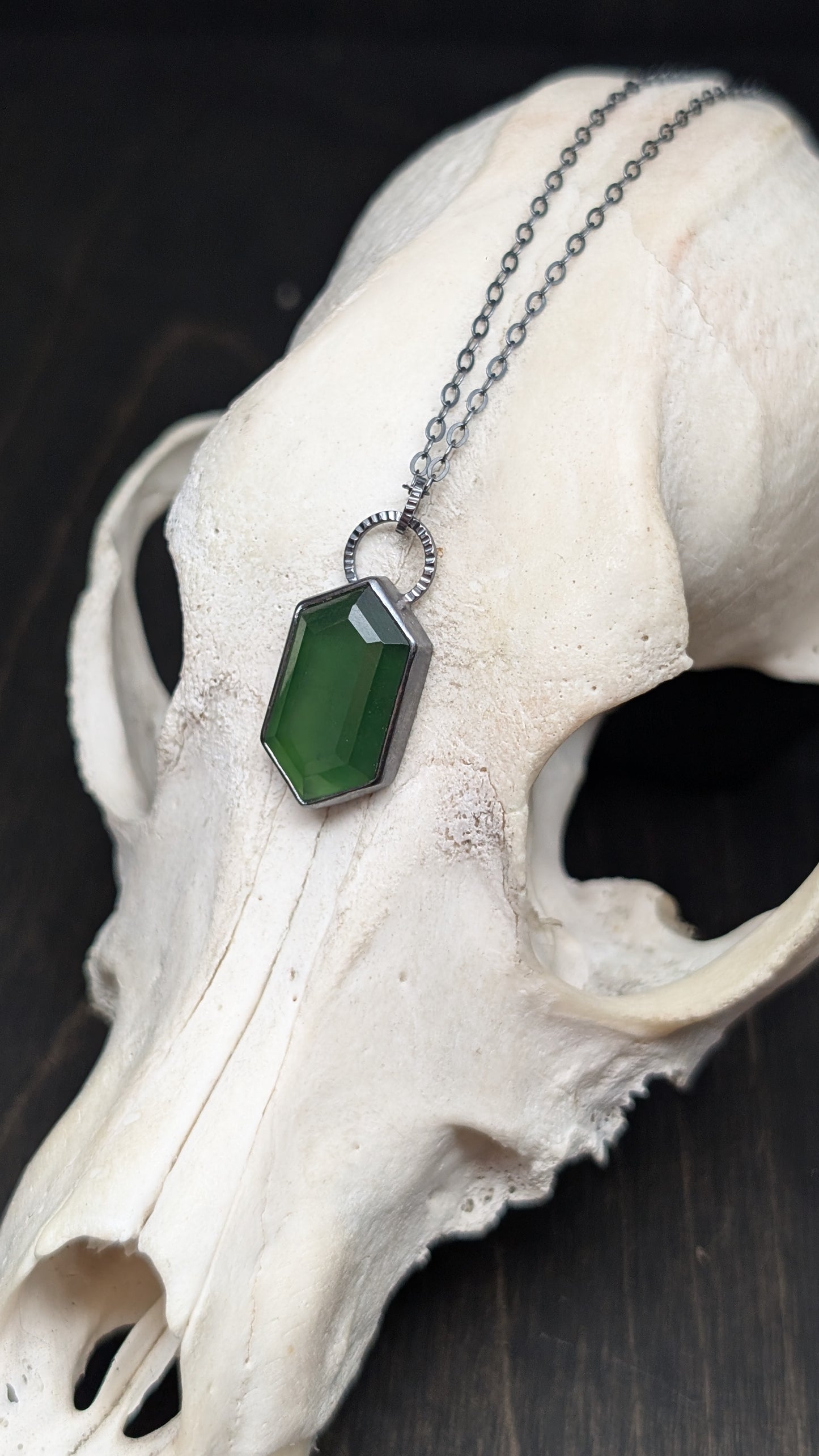 Serpentine Short Tablet Textured Sterling Silver Necklace
