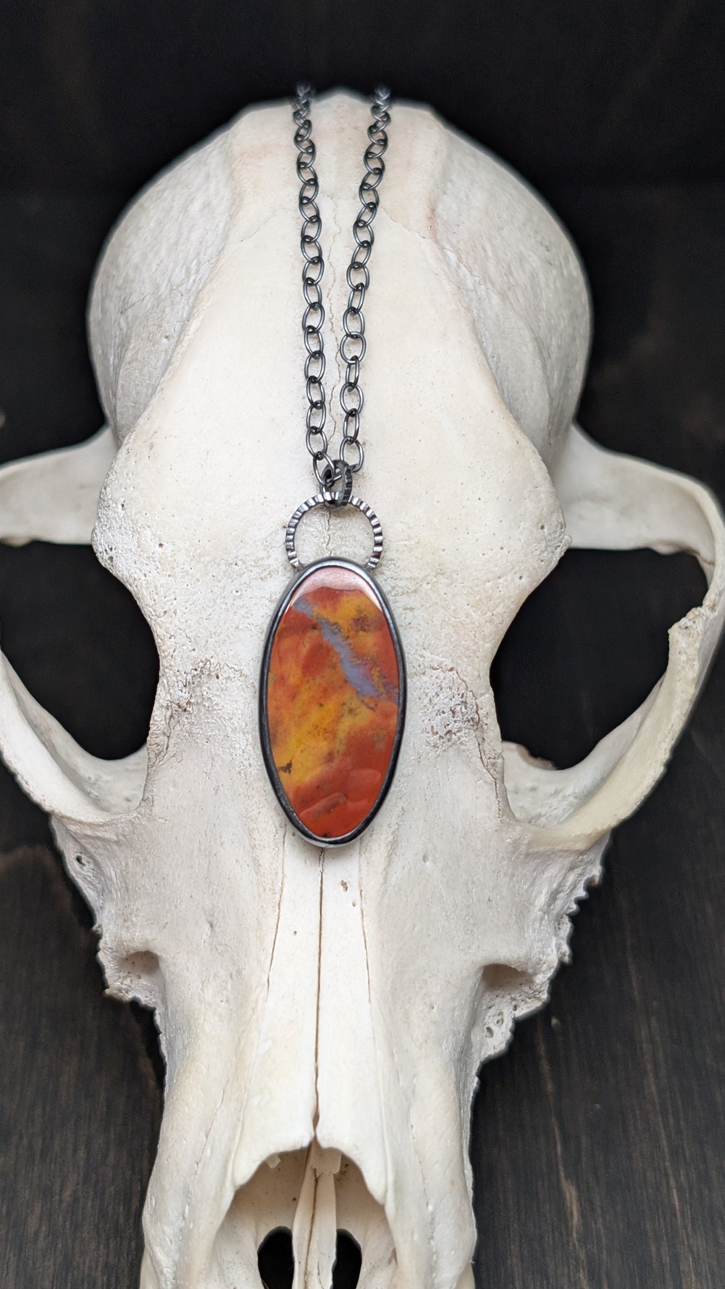 Bloodstone Textured Sterling Silver Necklace
