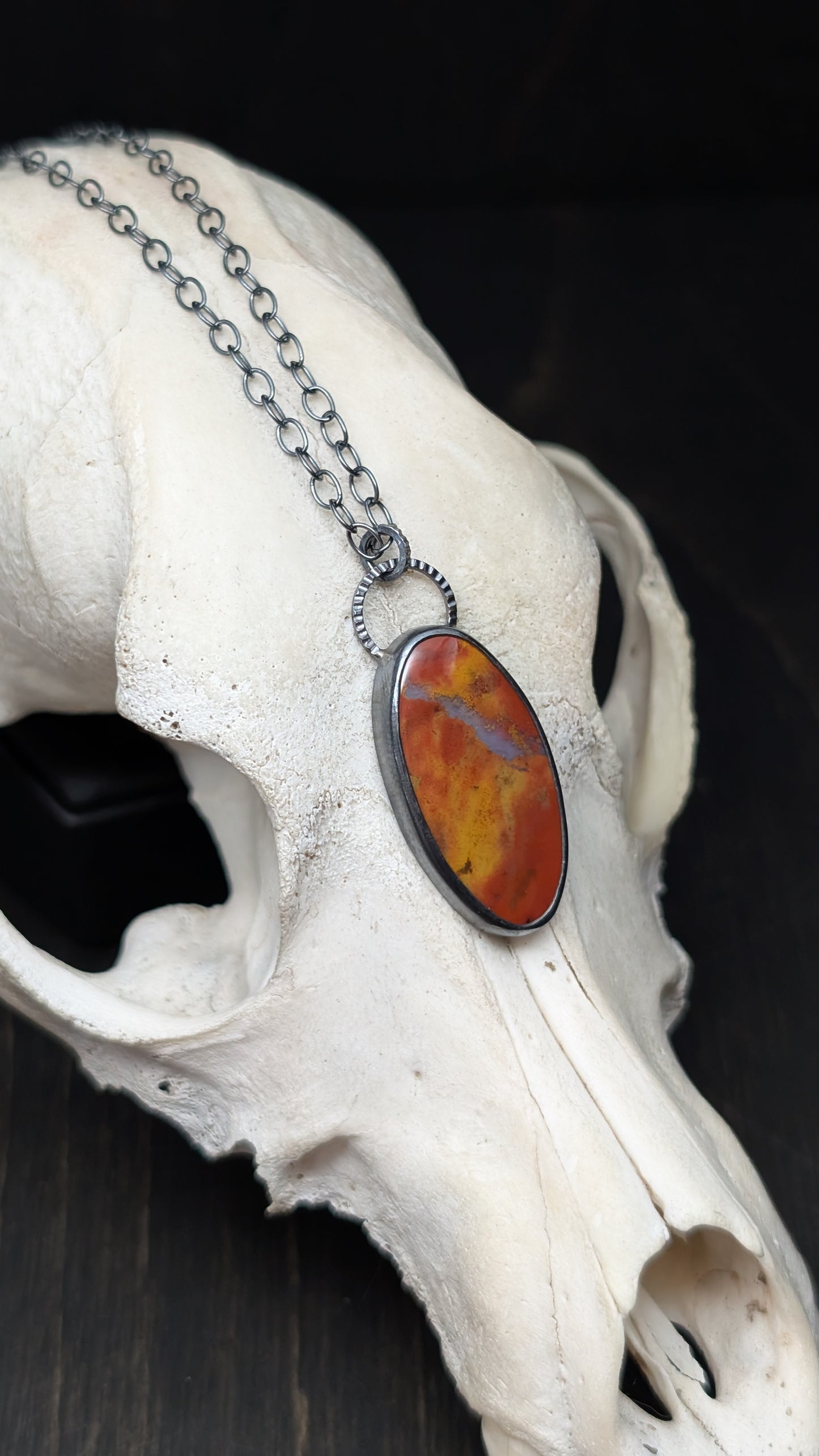 Bloodstone Textured Sterling Silver Necklace