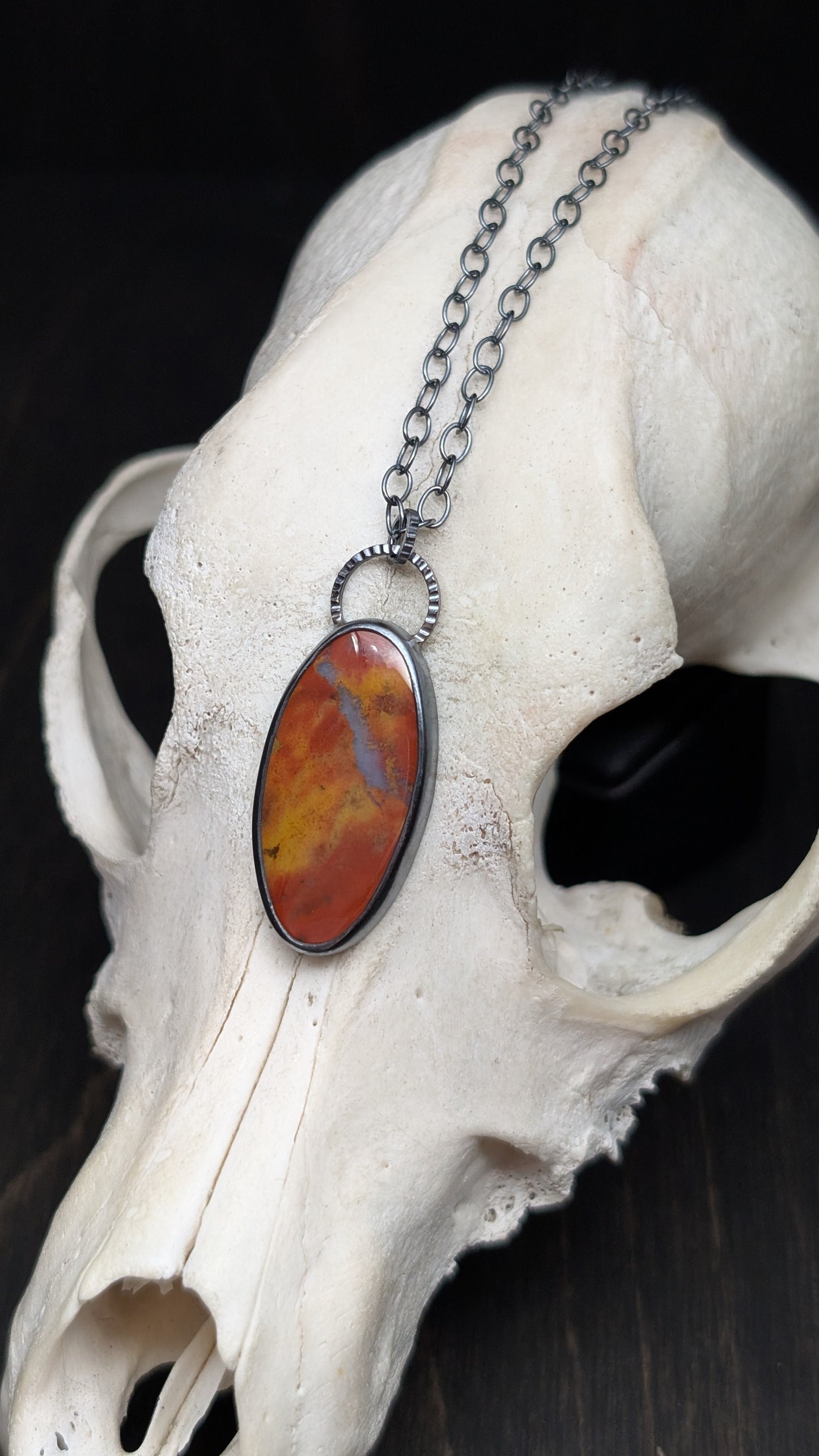 Bloodstone Textured Sterling Silver Necklace