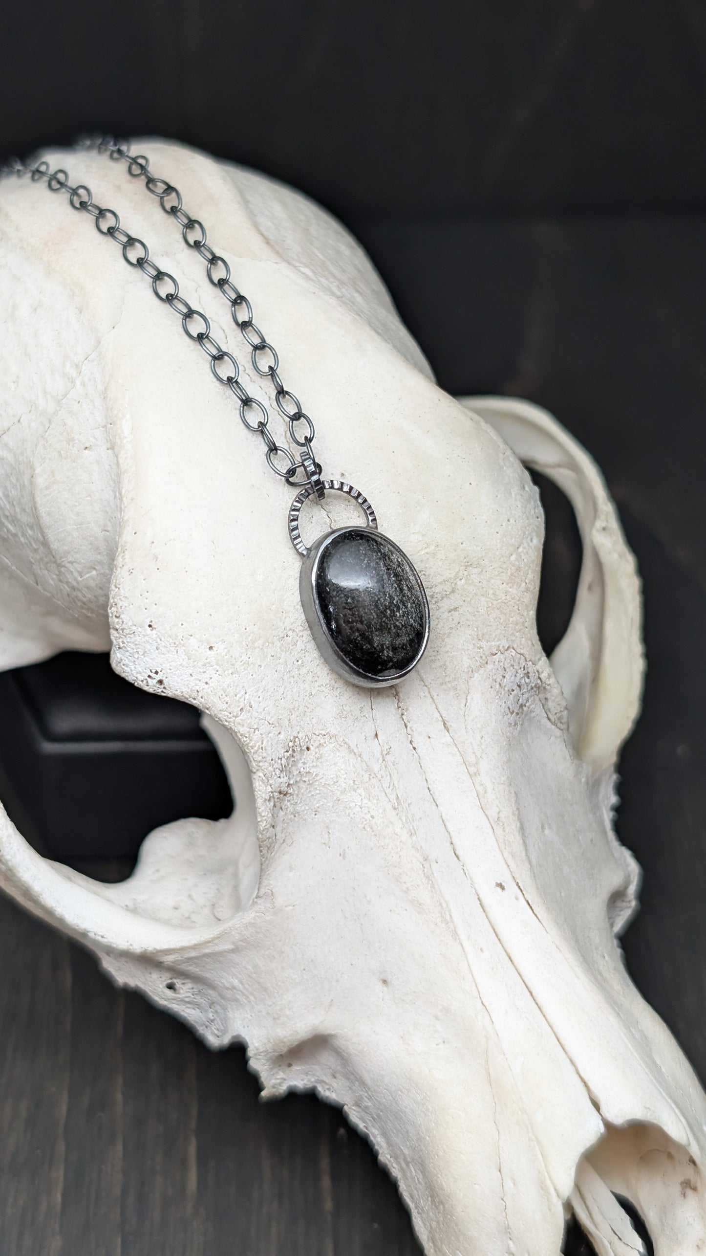 Silver Sheen Obsidian Oval Textured Sterling Silver Necklace
