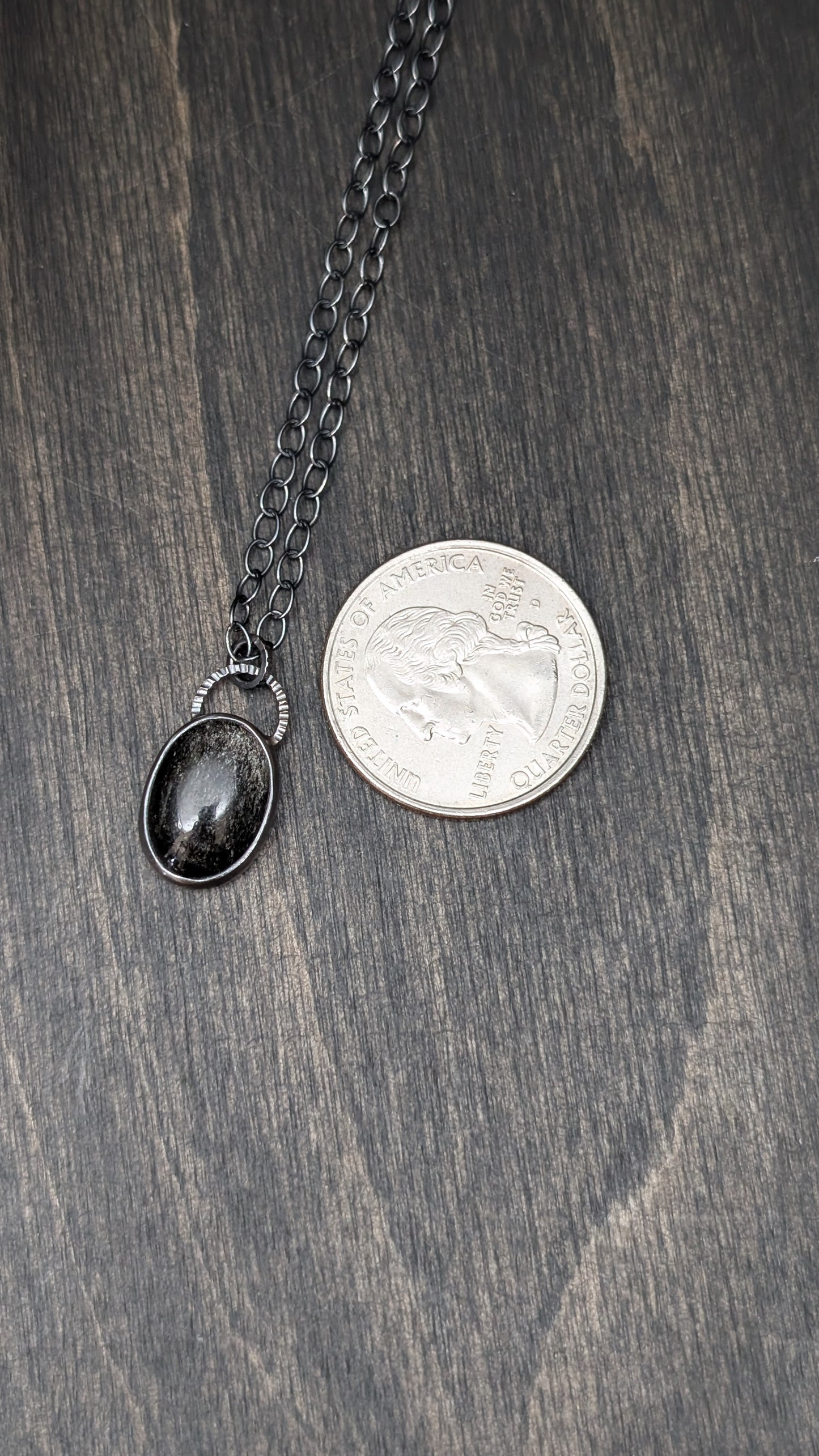 Silver Sheen Obsidian Oval Textured Sterling Silver Necklace