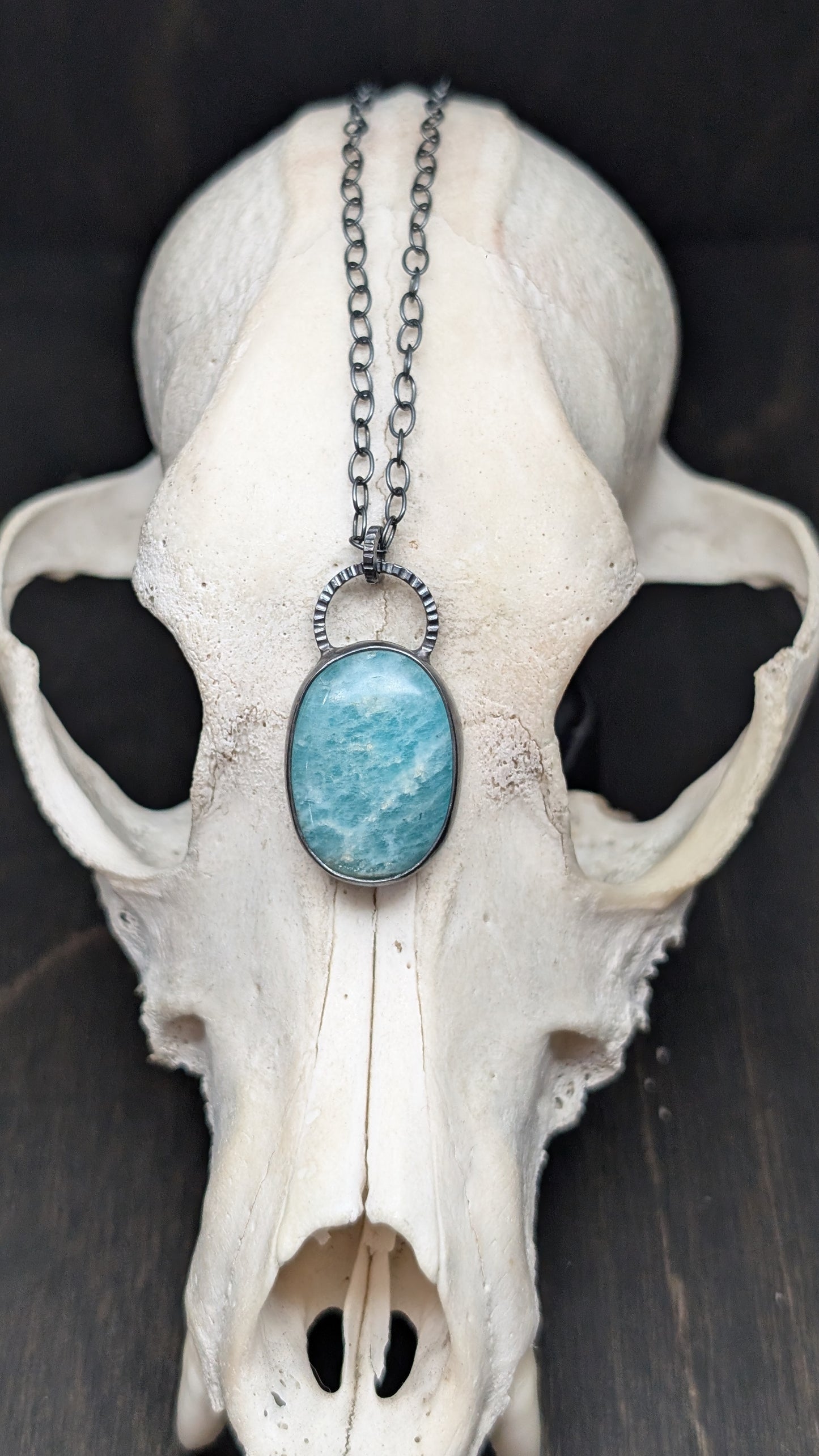 Amazonite Oval Textured Sterling Silver Necklace
