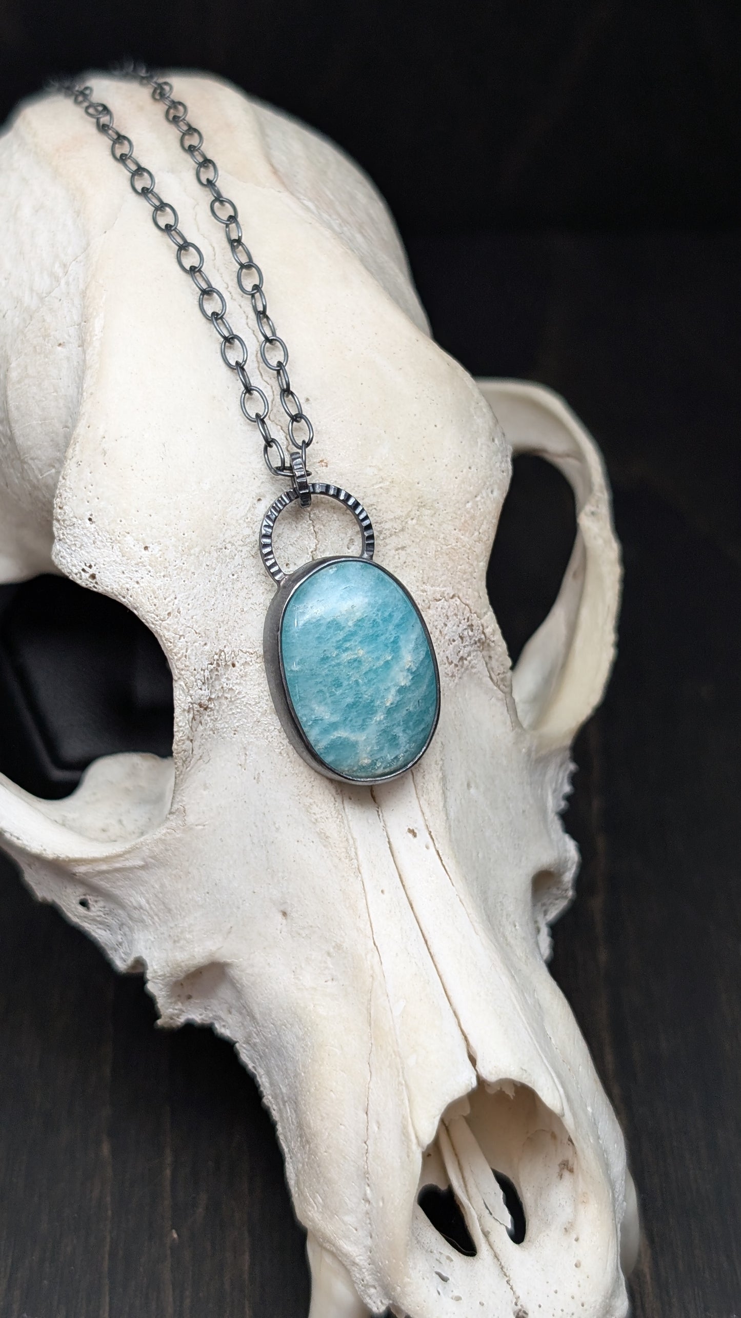 Amazonite Oval Textured Sterling Silver Necklace