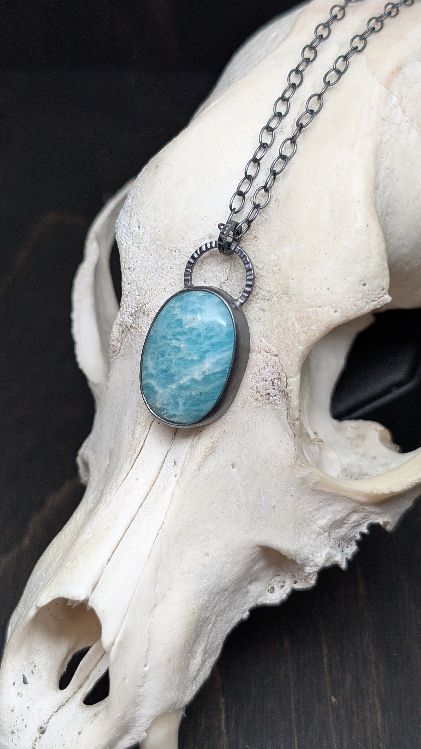 Amazonite Oval Textured Sterling Silver Necklace