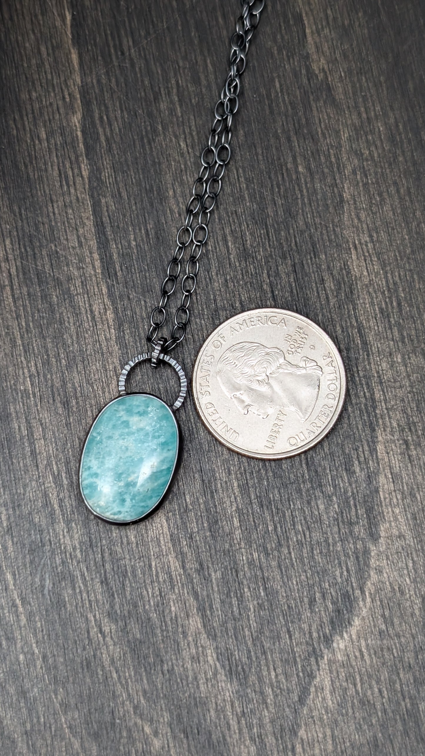Amazonite Oval Textured Sterling Silver Necklace