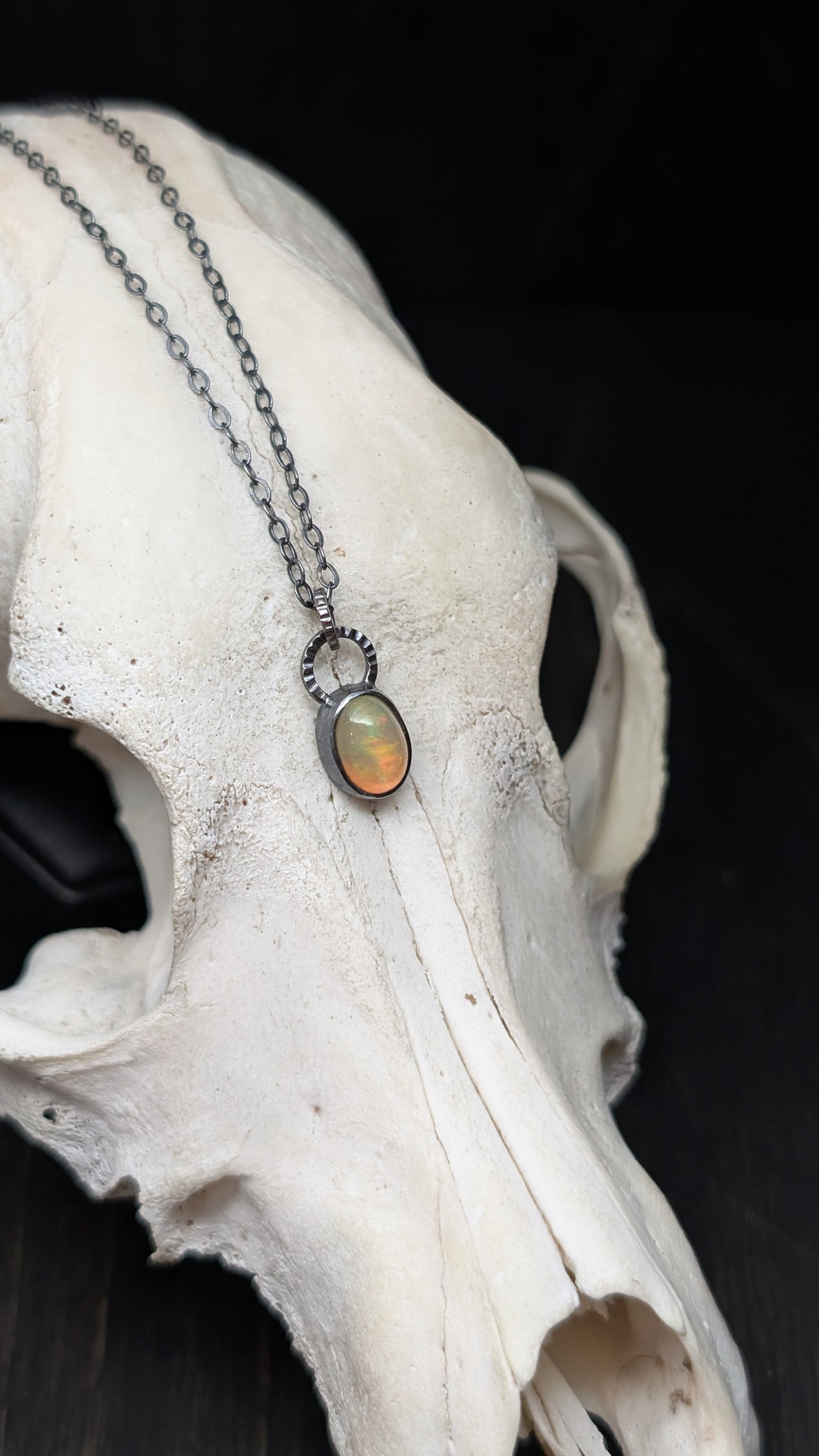 Mini Ethiopian Opal Oval Textured Sterling Silver Necklace