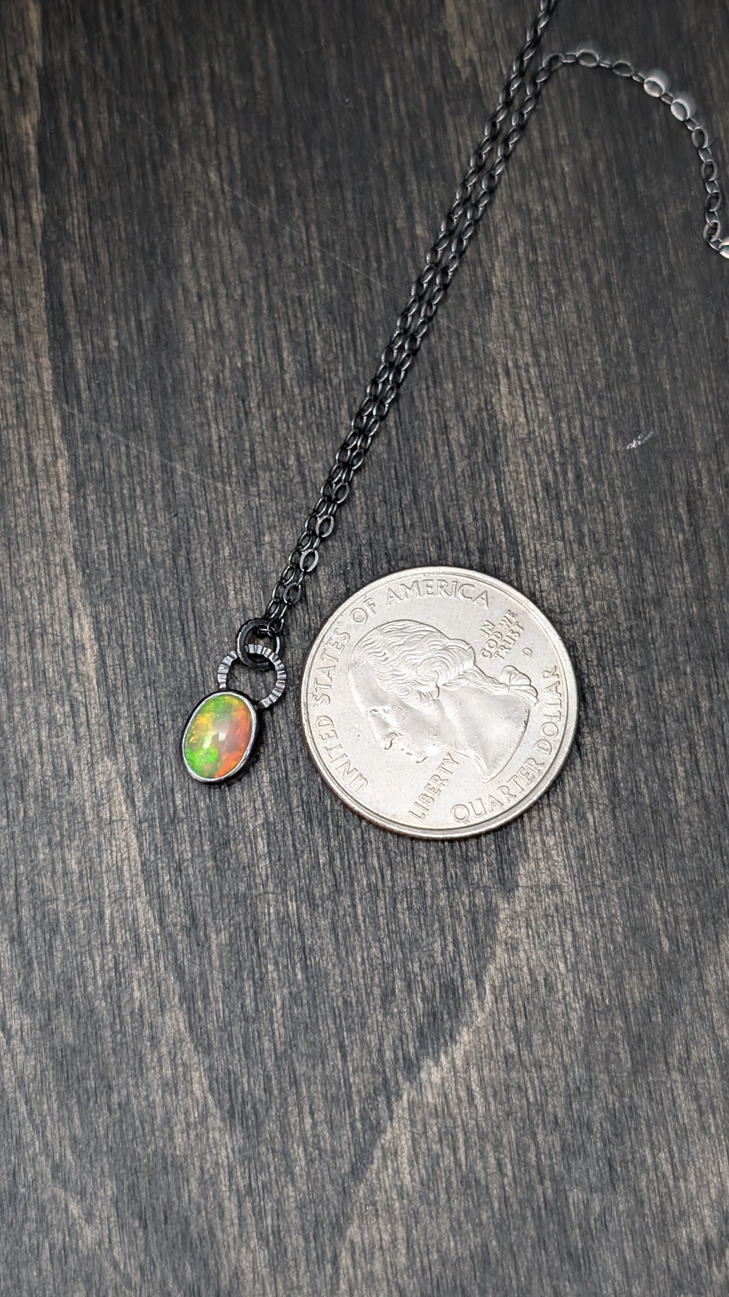 Mini Ethiopian Opal Oval Textured Sterling Silver Necklace