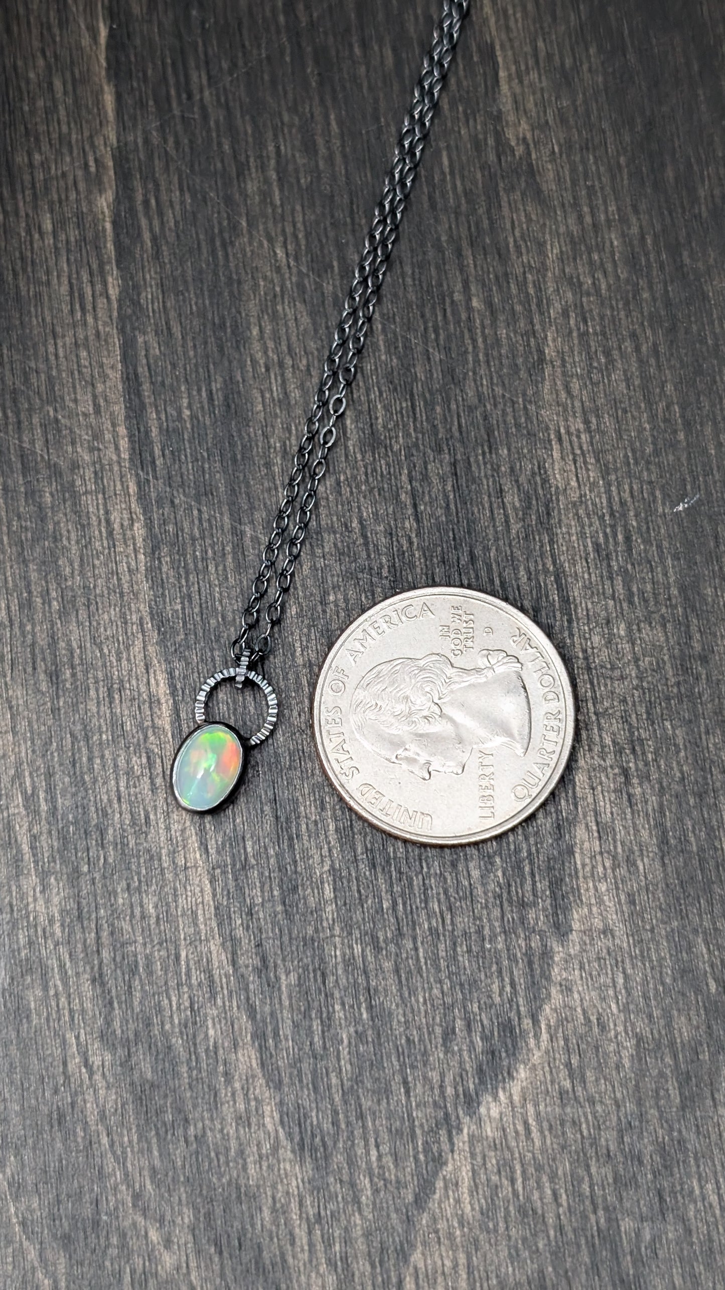 Mini Ethiopian Opal Oval Textured Sterling Silver Necklace