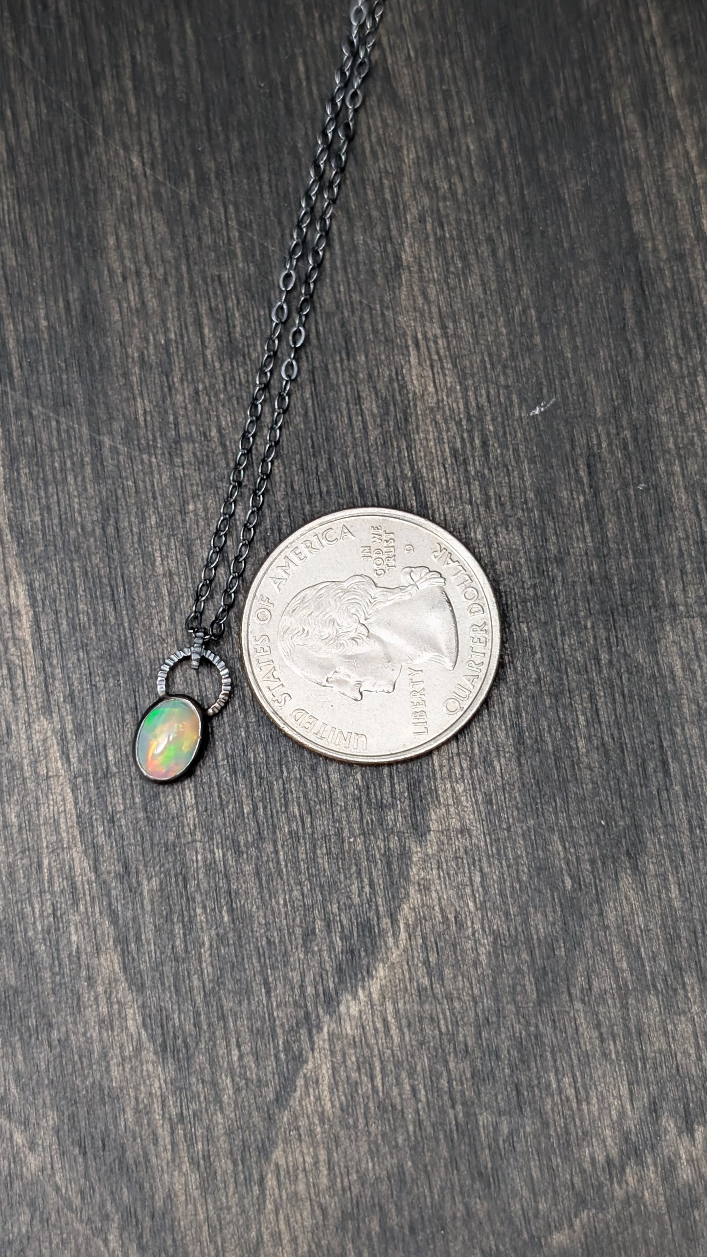 Mini Ethiopian Opal Oval Textured Sterling Silver Necklace