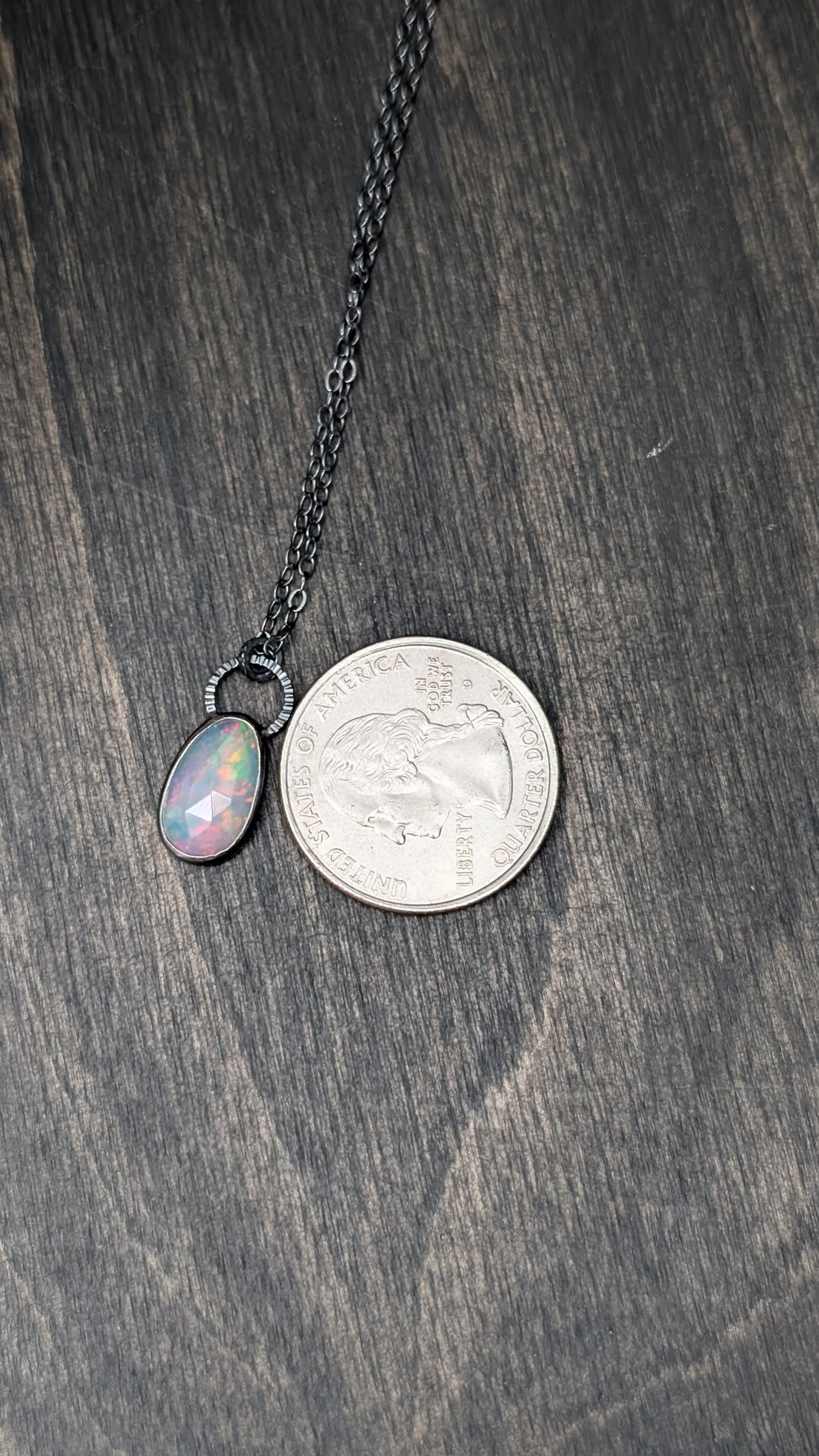 Ethiopian Opal Rose Cut Oval Textured Sterling Silver Necklace