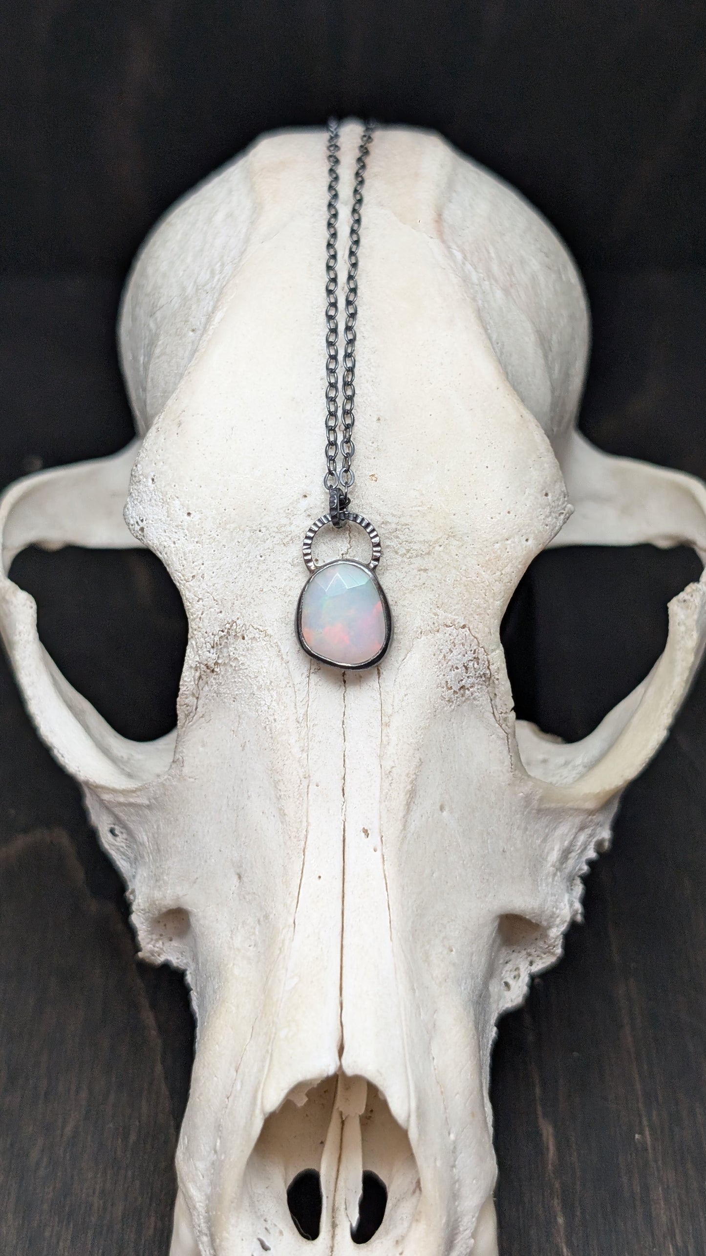 Ethiopian Opal Rose Cut Oval Textured Sterling Silver Necklace