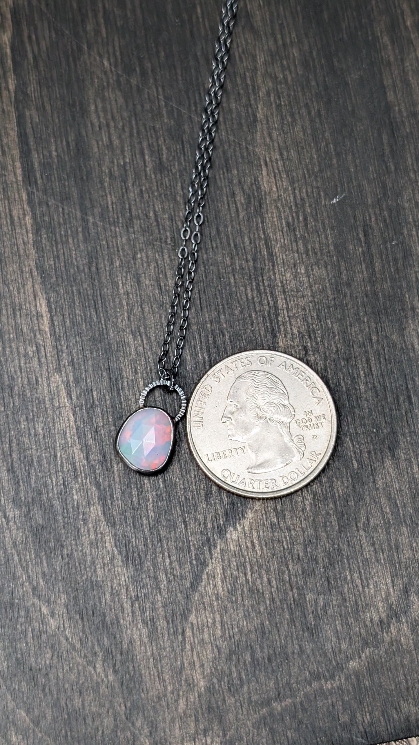 Ethiopian Opal Rose Cut Oval Textured Sterling Silver Necklace