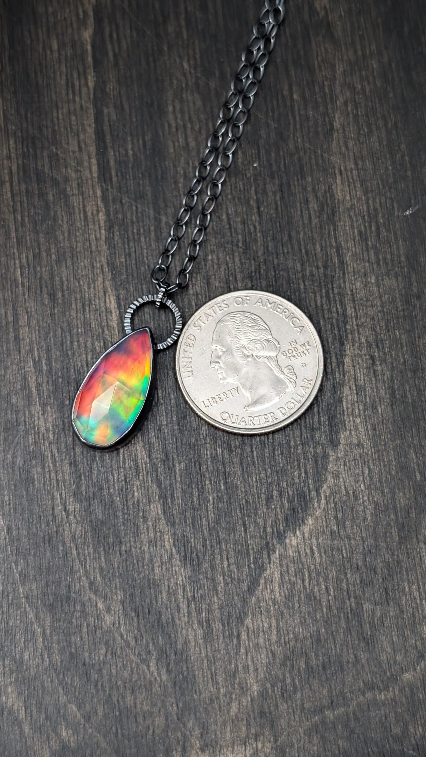 Aurora "Opal" Teardrop Textured Sterling Silver Necklace