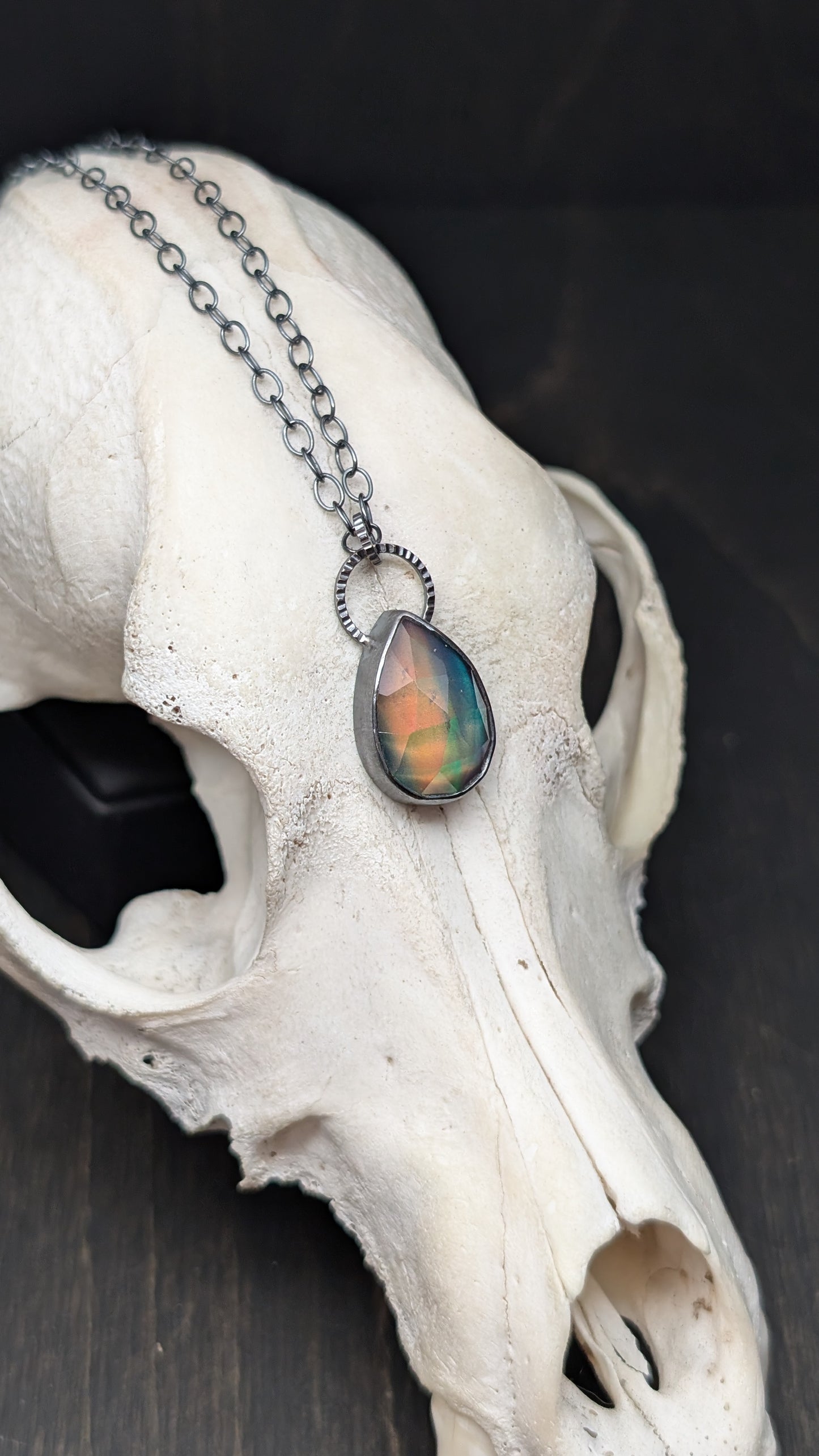 Aurora "Opal" Teardrop Textured Sterling Silver Necklace