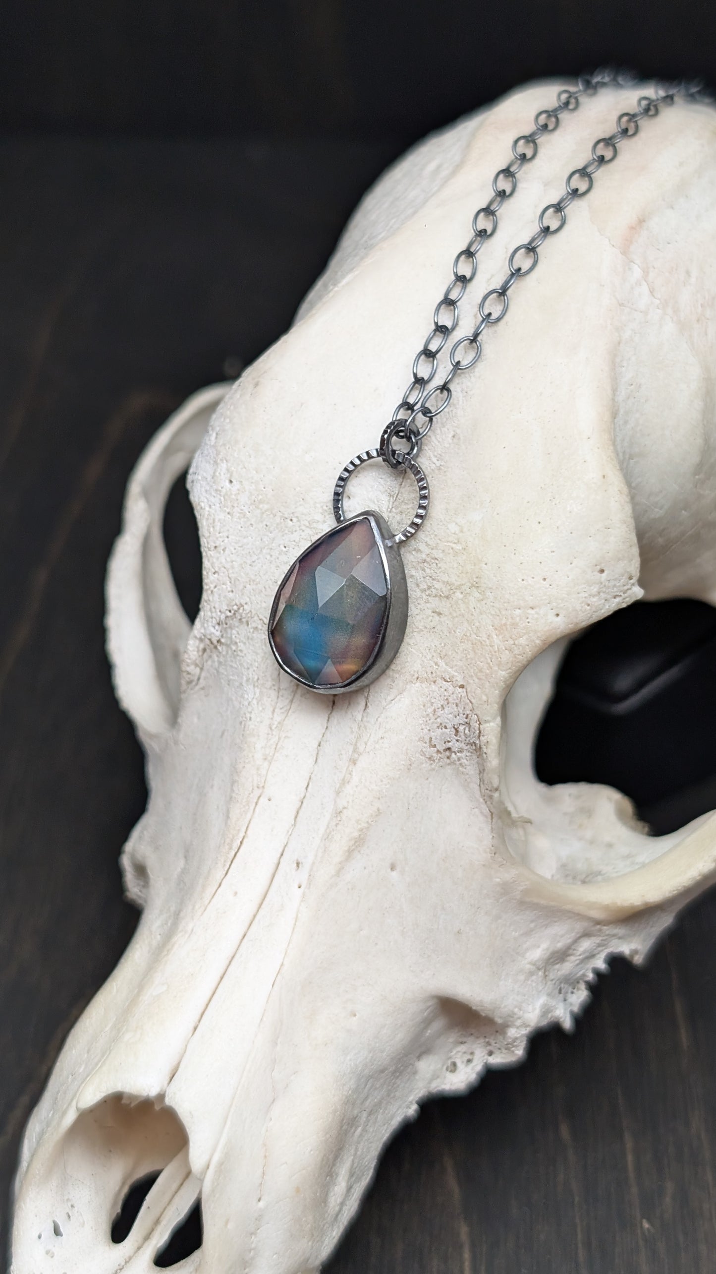 Aurora "Opal" Teardrop Textured Sterling Silver Necklace