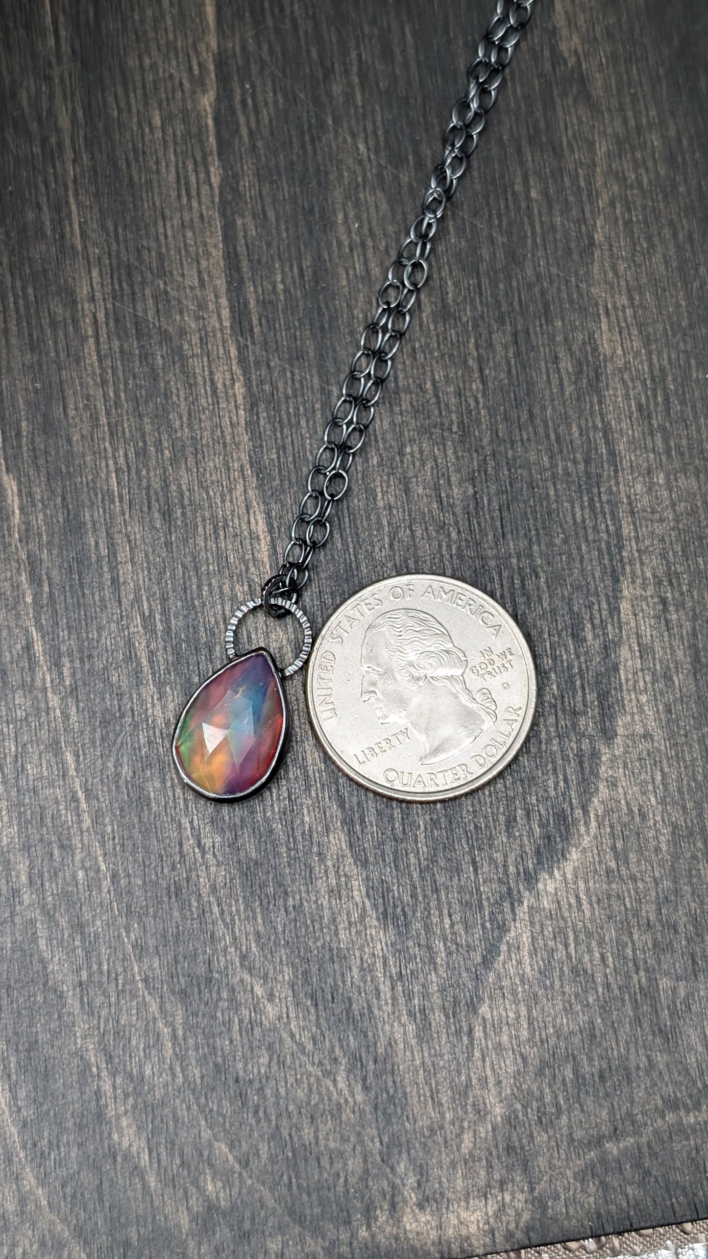 Aurora "Opal" Teardrop Textured Sterling Silver Necklace