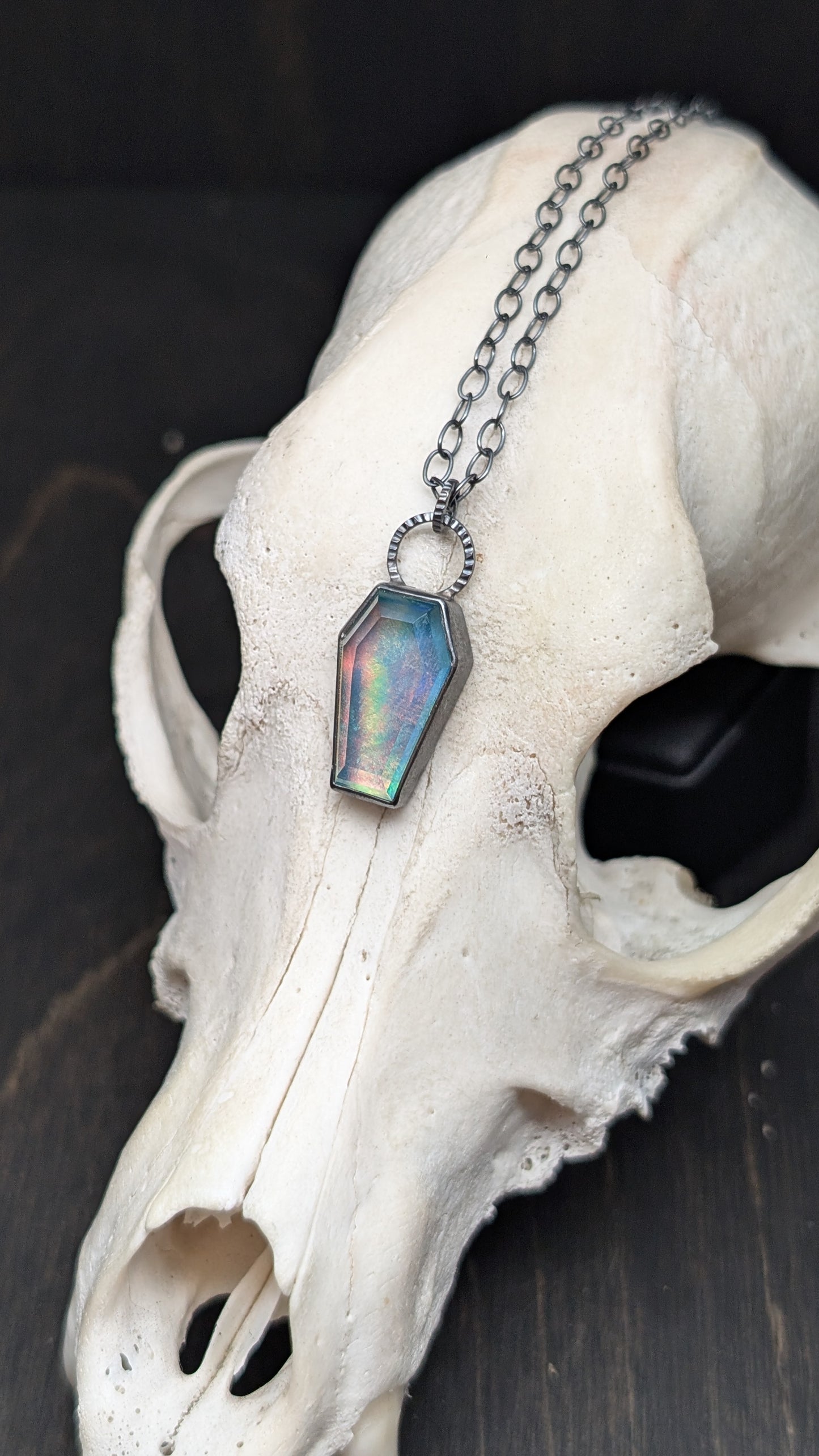 Aurora "Opal" Coffin Textured Sterling Silver Necklace