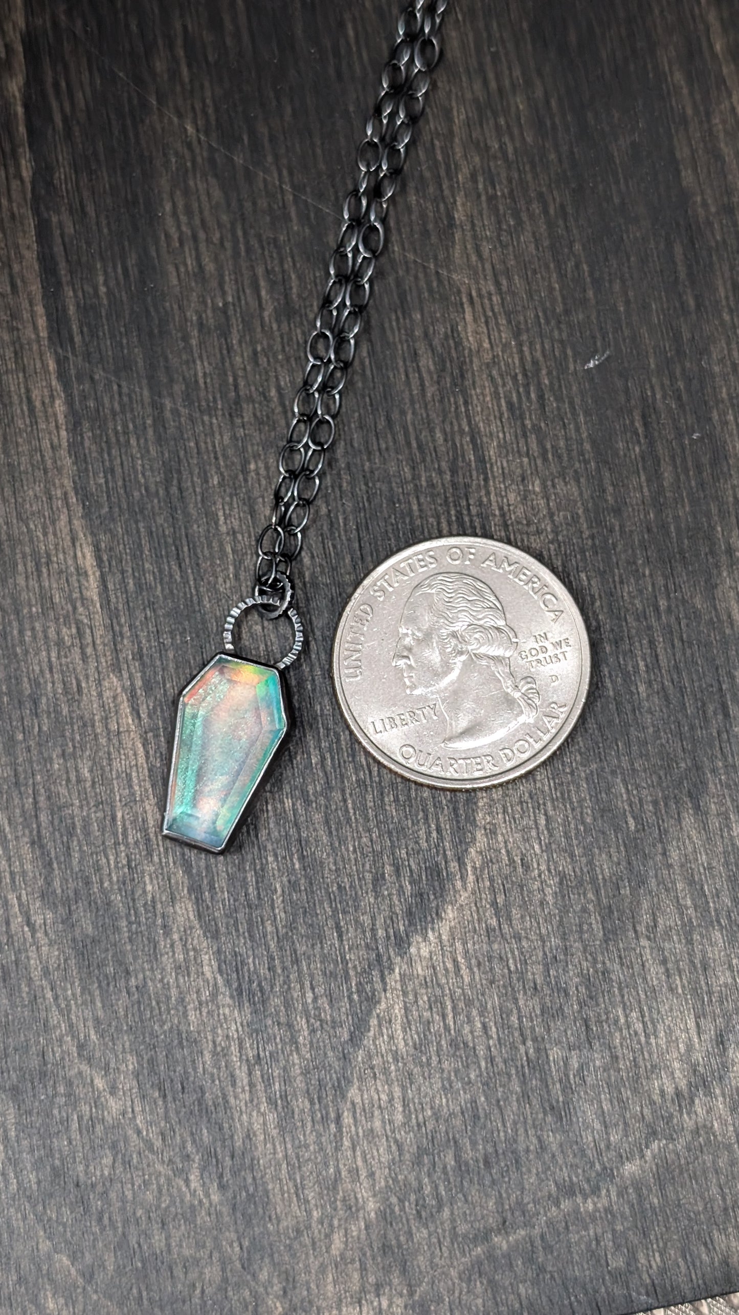 Aurora "Opal" Coffin Textured Sterling Silver Necklace