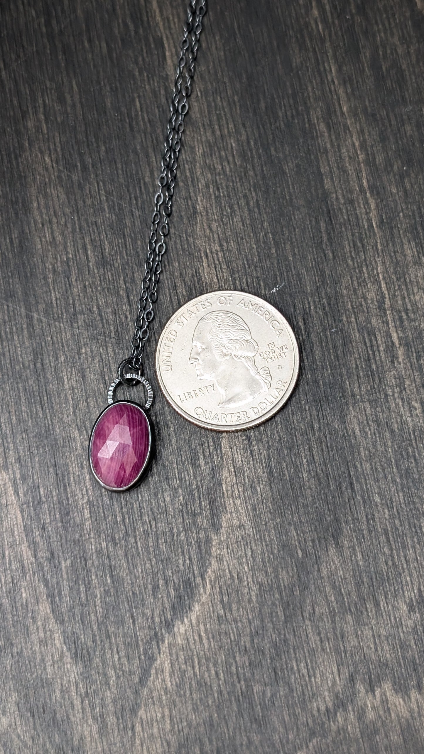 Oval Ruby Textured Sterling Silver Necklace