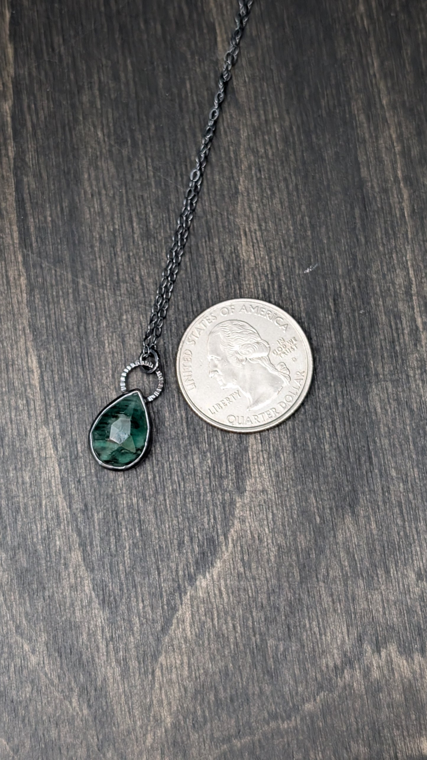 Emerald Teardrop Textured Sterling Silver Necklace