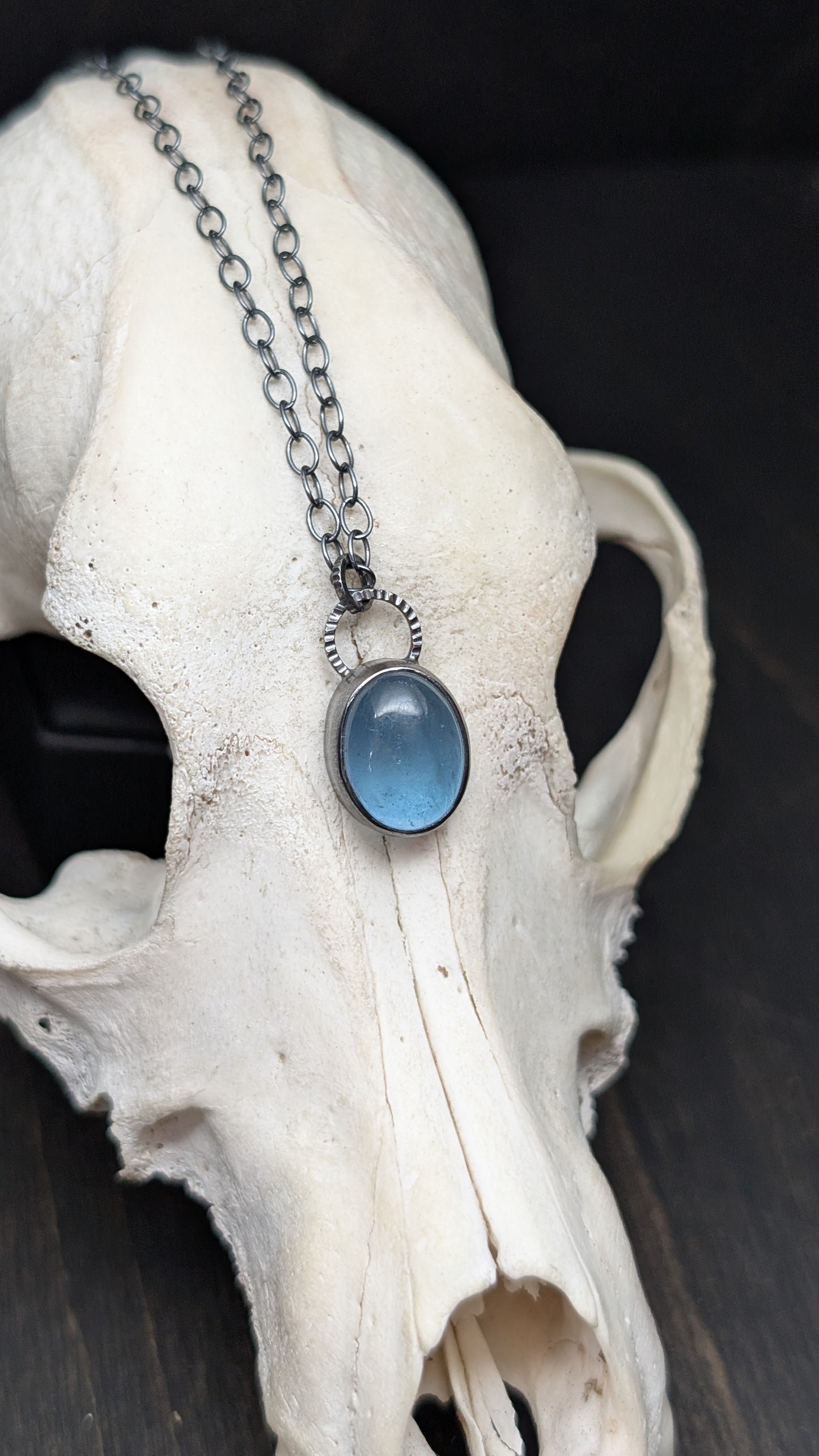 Aquamarine Oval Textured Sterling Silver Necklace