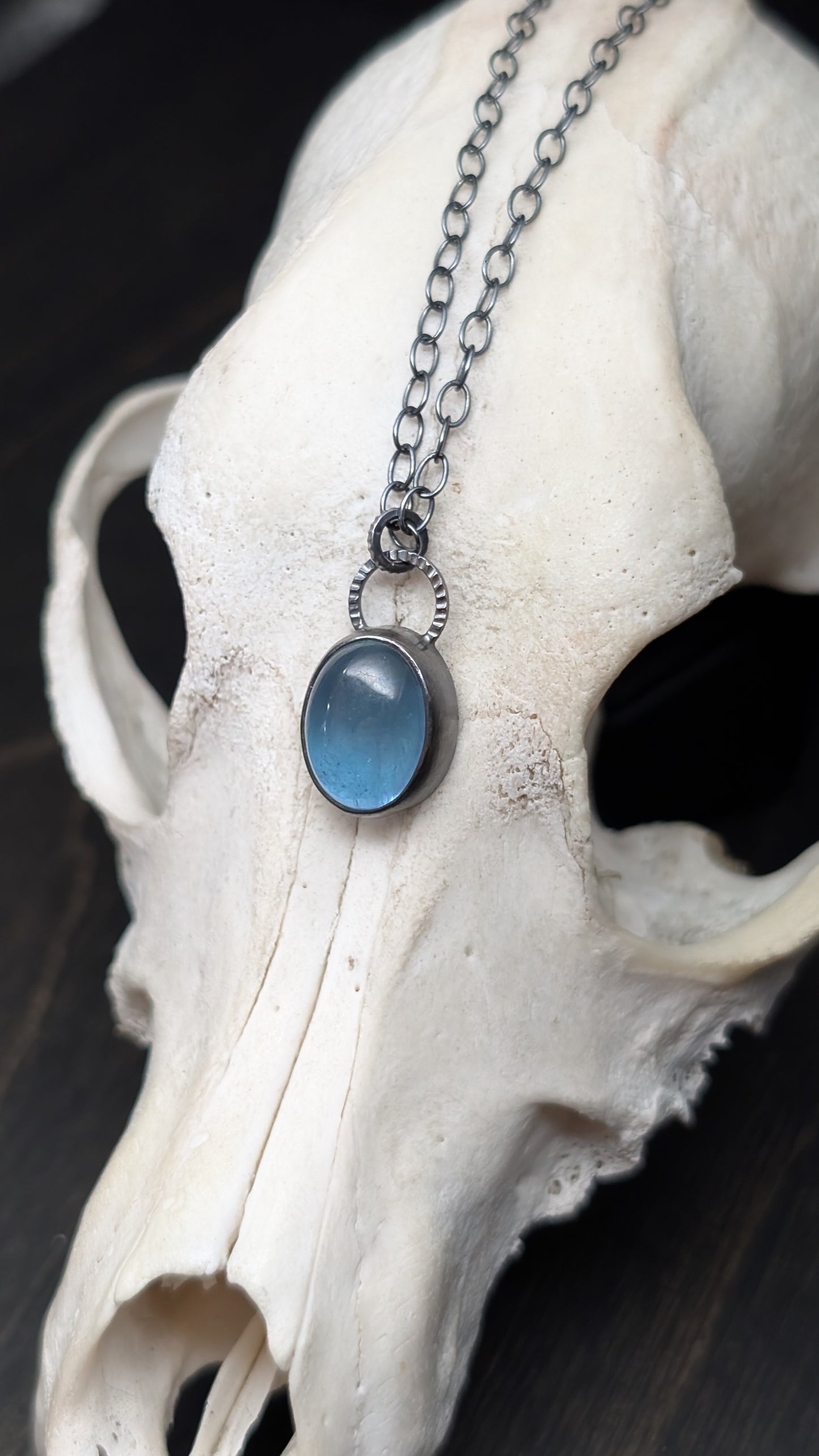Aquamarine Oval Textured Sterling Silver Necklace