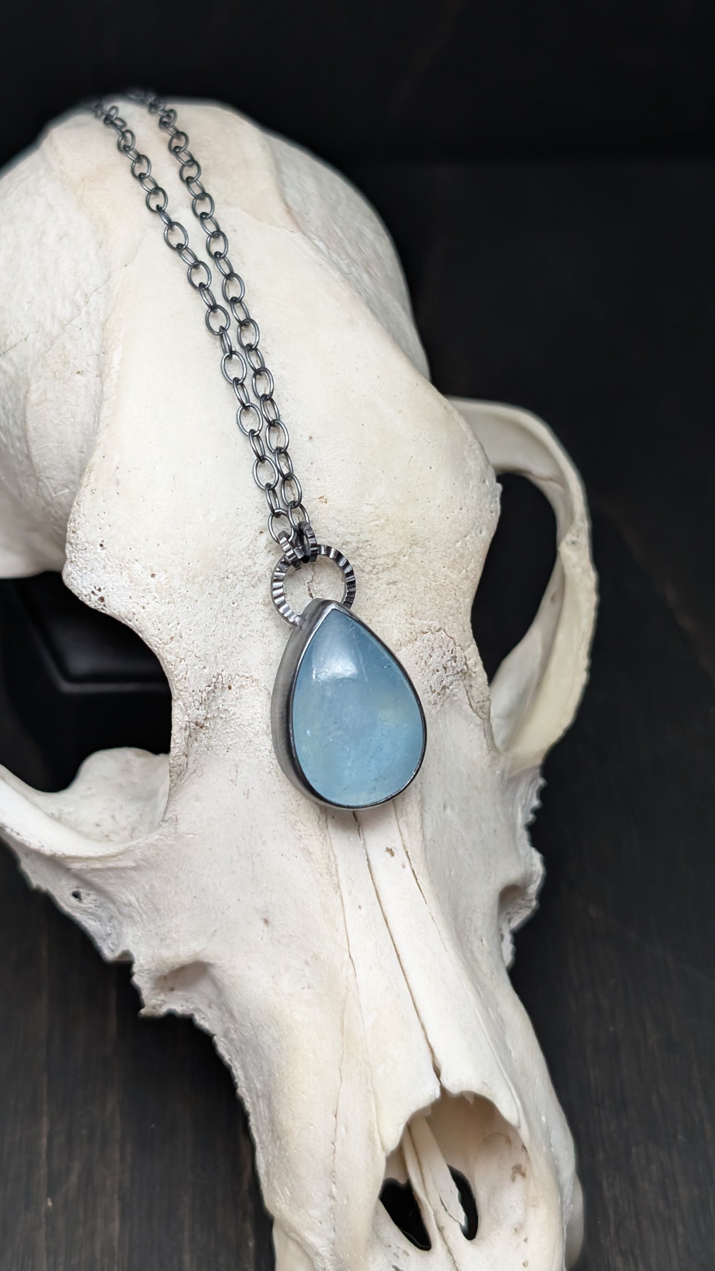 Aquamarine Teardrop Textured Sterling Silver Necklace