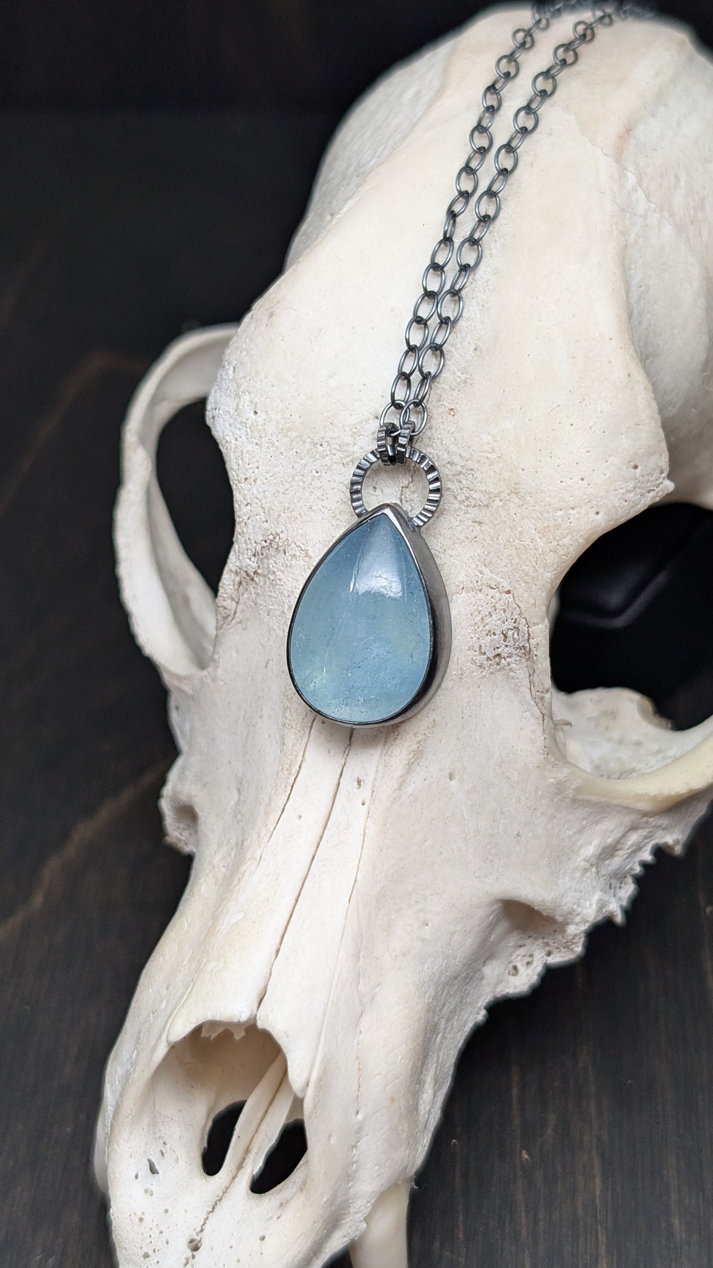 Aquamarine Teardrop Textured Sterling Silver Necklace