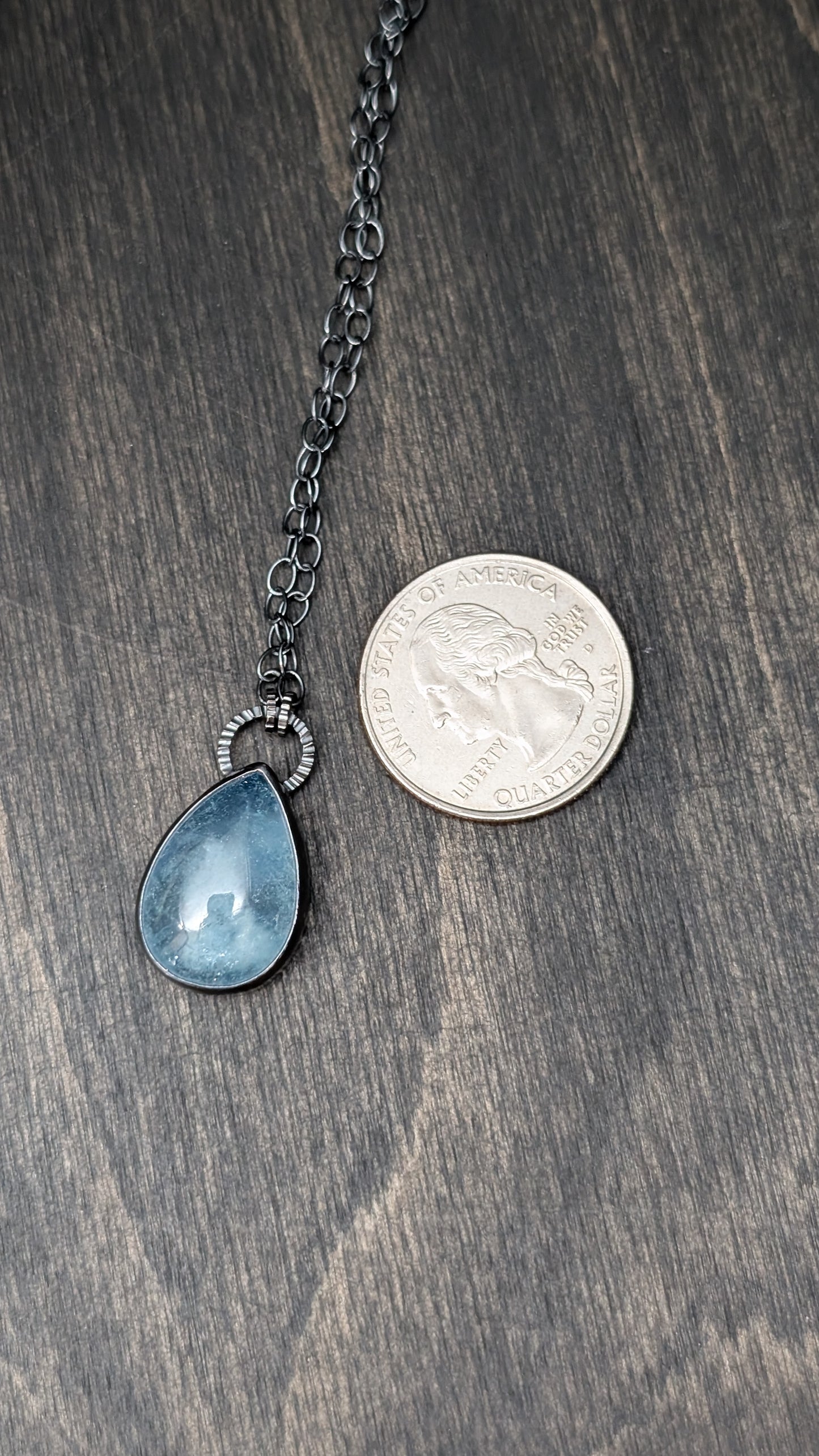 Aquamarine Teardrop Textured Sterling Silver Necklace