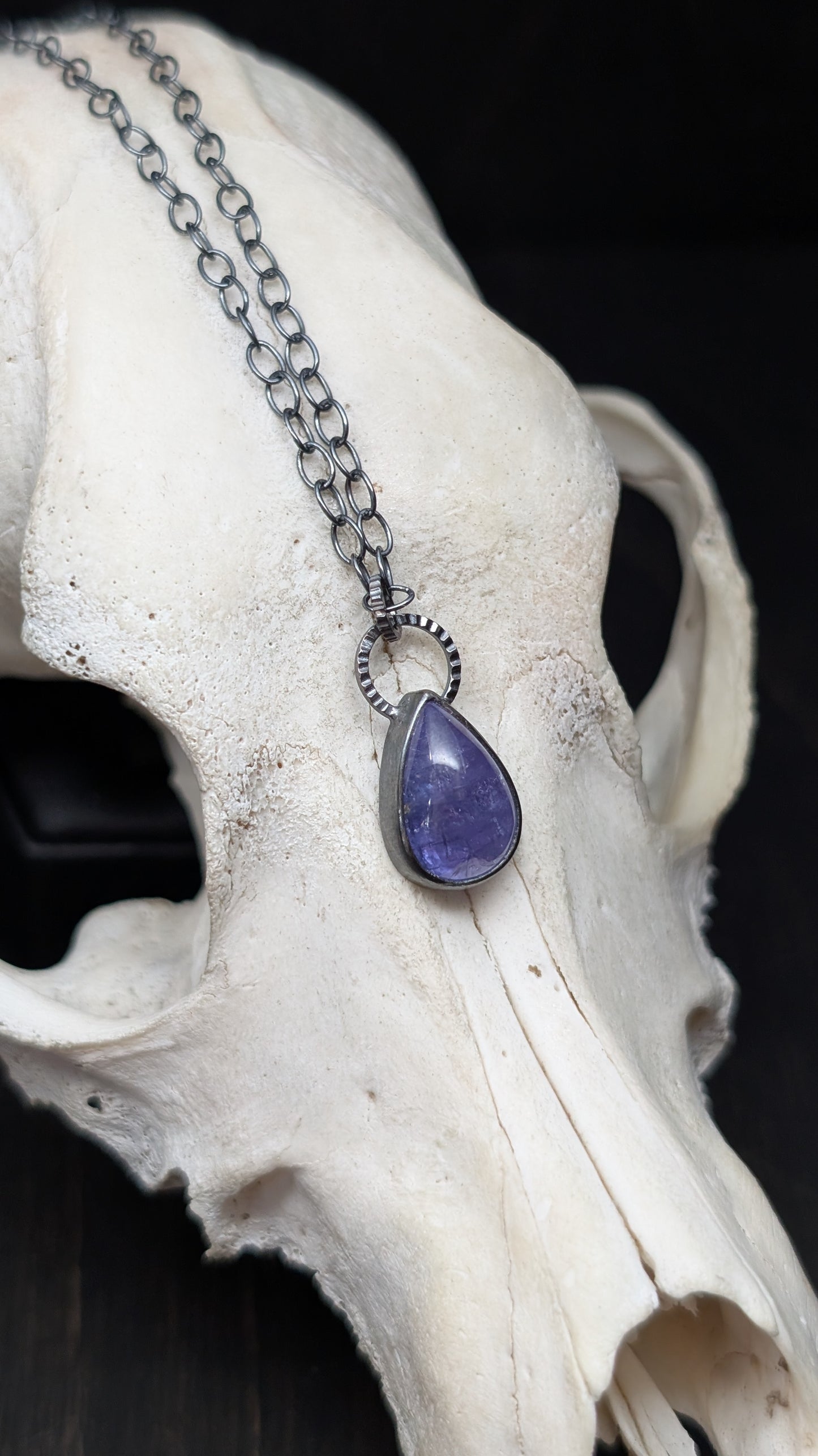 Tanzanite Teardrop Textured Sterling Silver Necklace