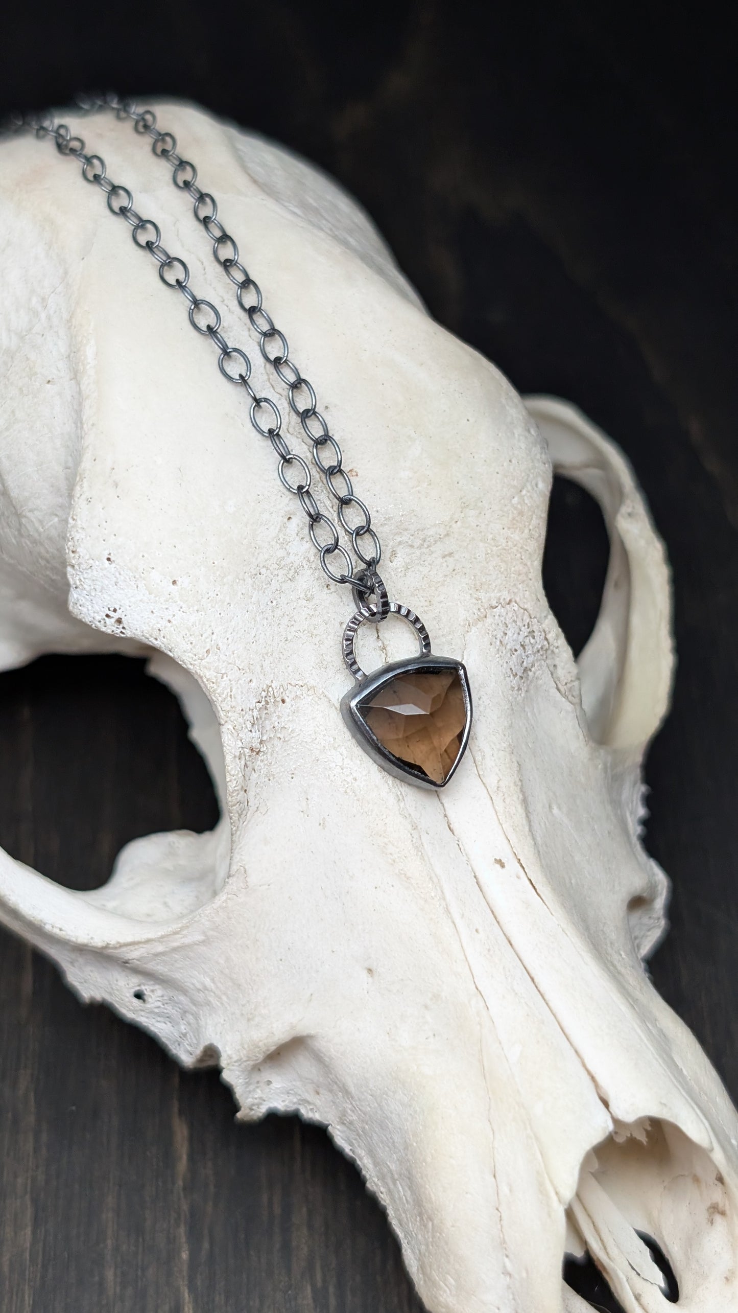 Smoky Quartz Trillion Textured Sterling Silver Necklace