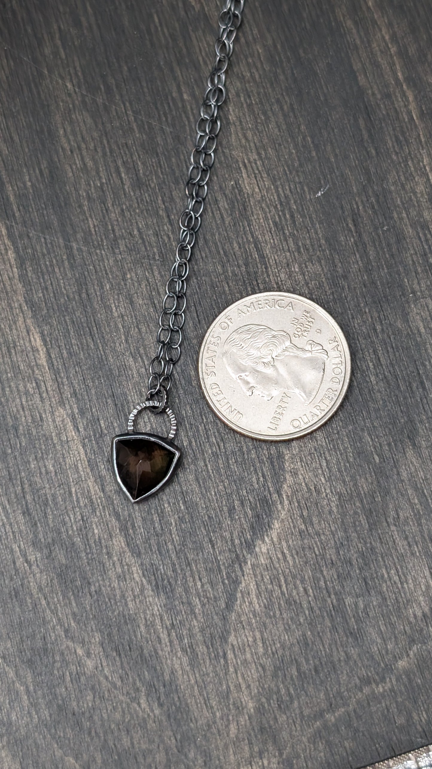 Smoky Quartz Trillion Textured Sterling Silver Necklace