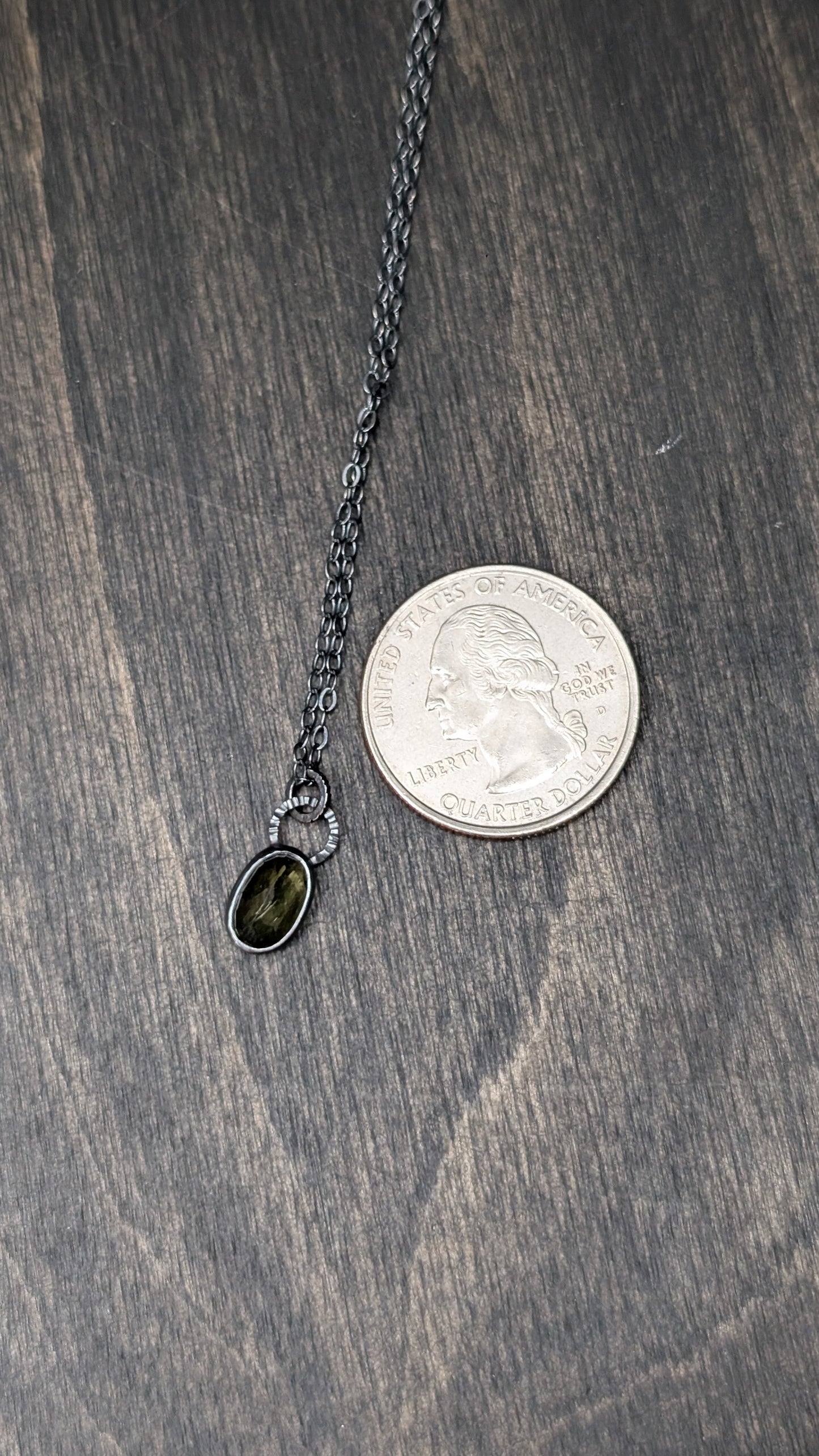 Mini Moldavite Facted Oval Textured Sterling Silver Necklace
