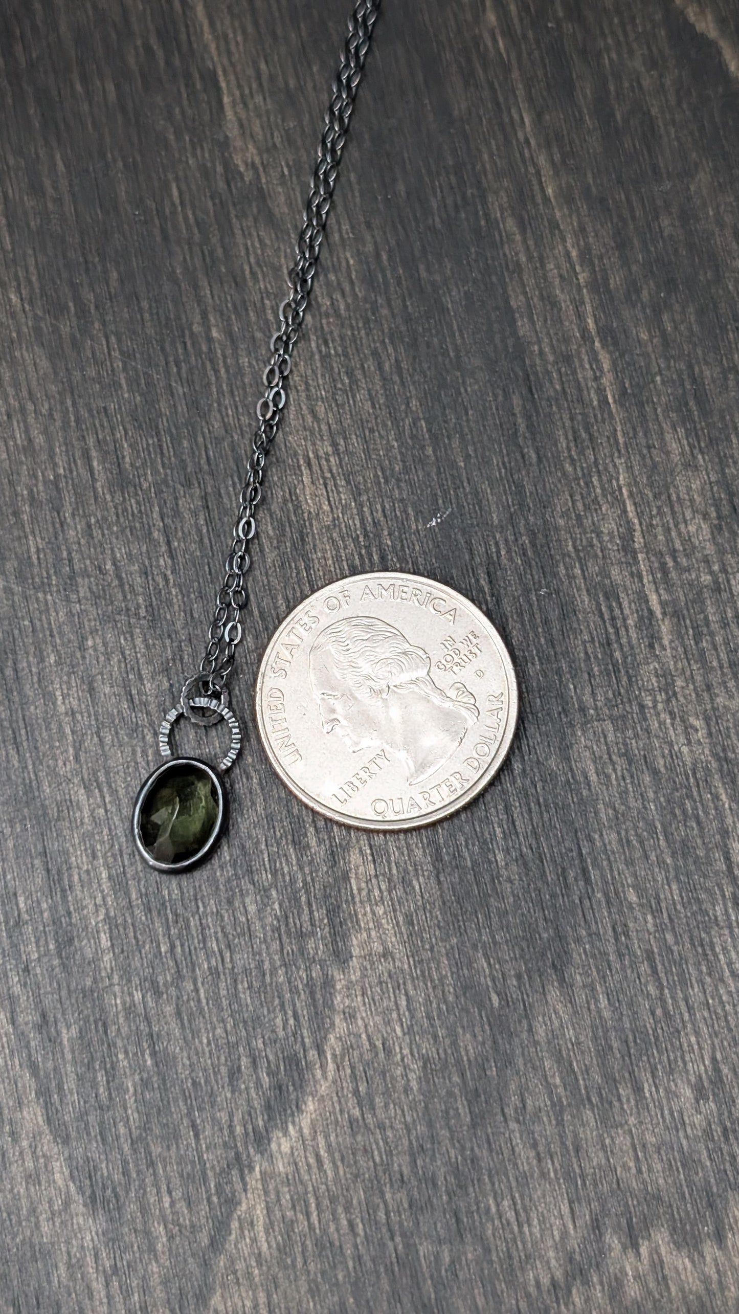 Small Moldavite Facted Oval Textured Sterling Silver Necklace