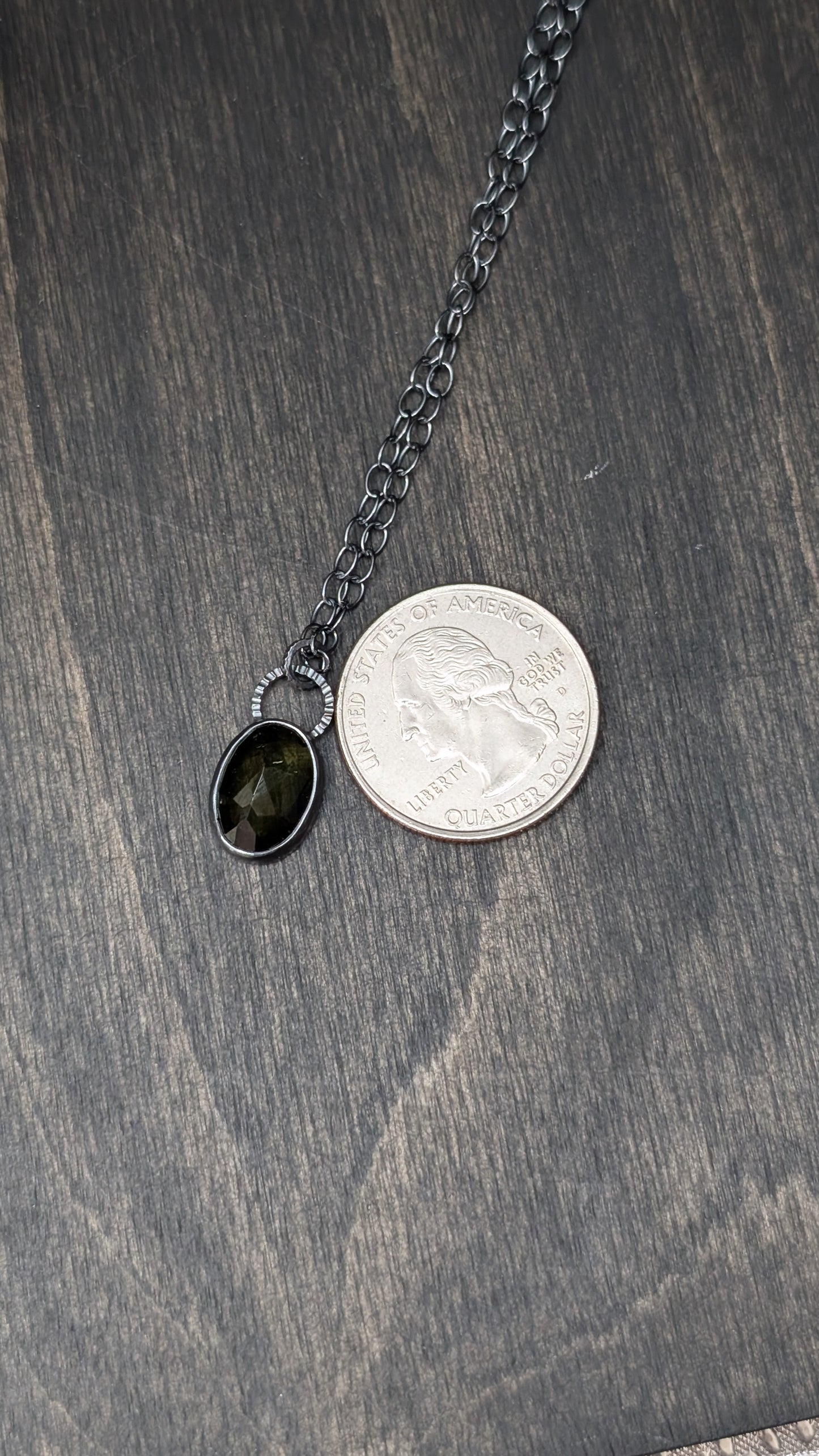 Moldavite Facted Oval Textured Sterling Silver Necklace