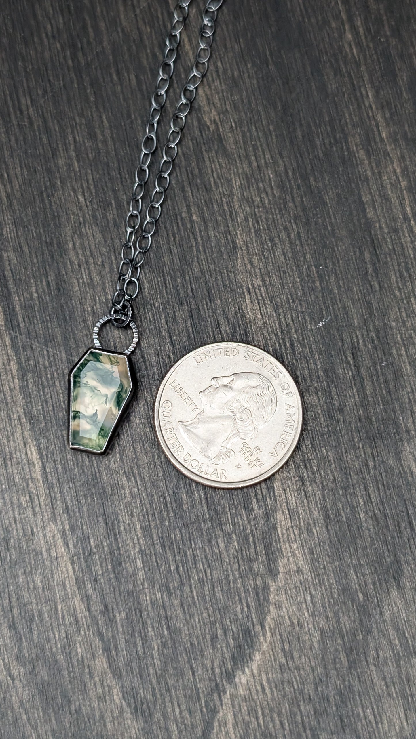 Moss Agate Coffin Textured Sterling Silver Necklace