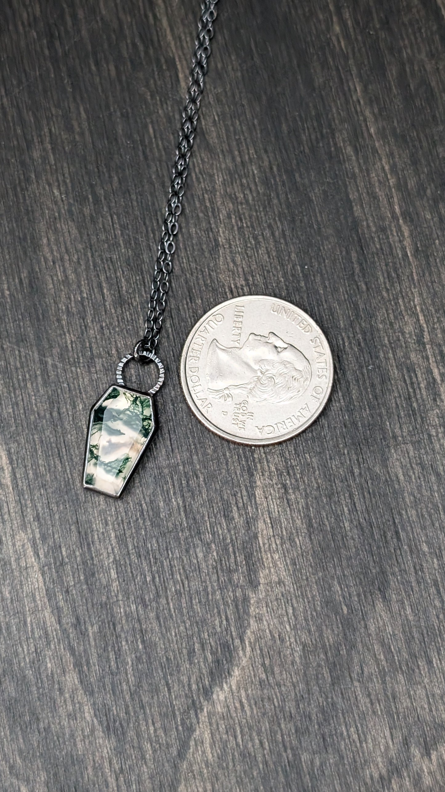 Moss Agate Coffin Textured Sterling Silver Necklace