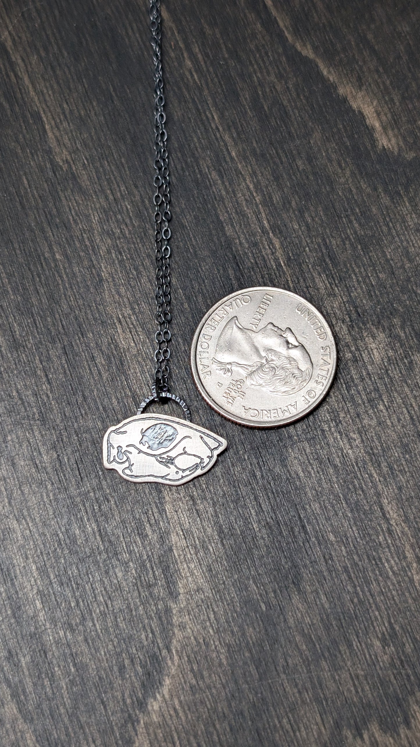 Squirrel Skull Sterling Silver Etched Necklace