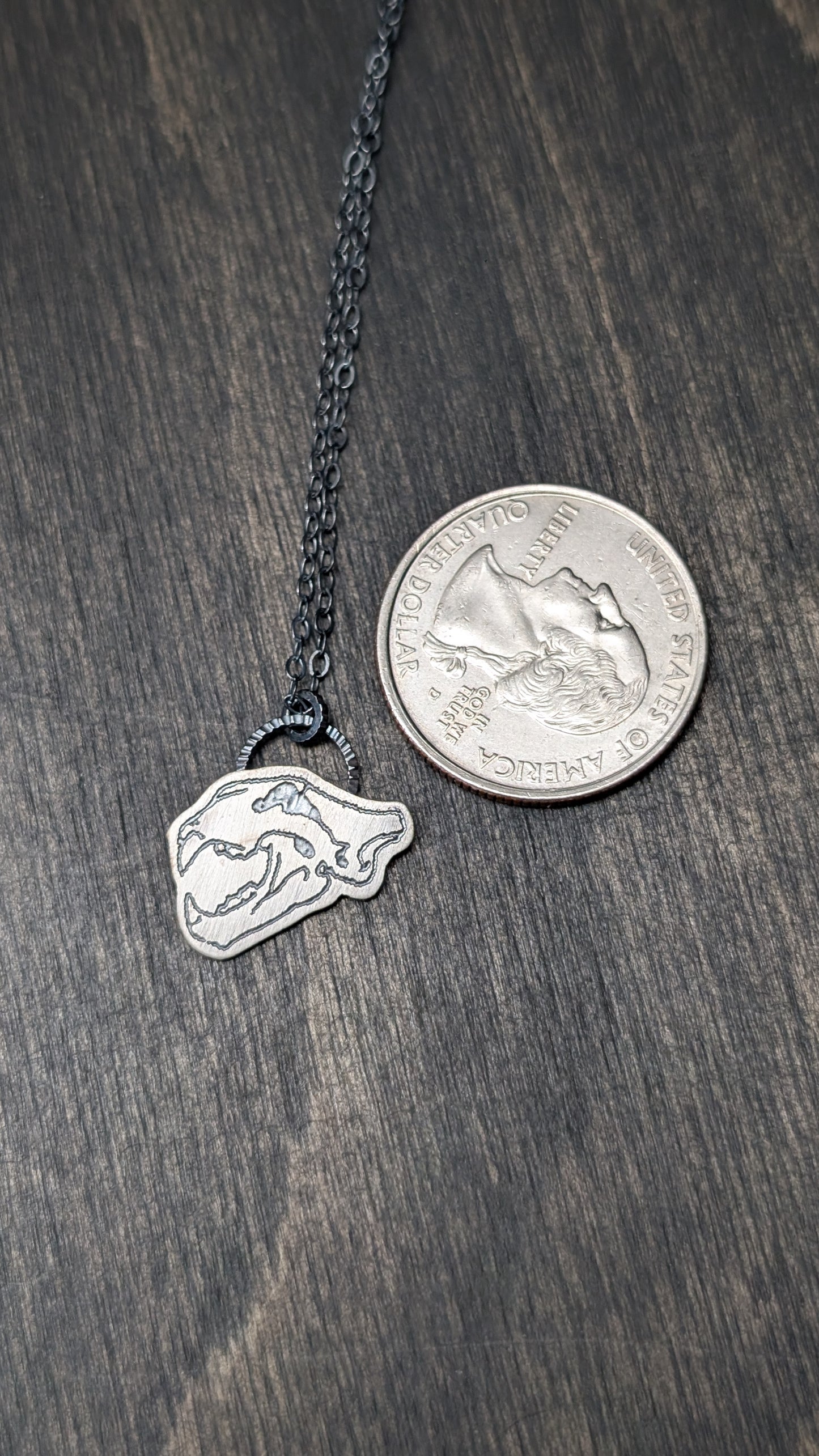 Tiger Skull Sterling Silver Etched Necklace