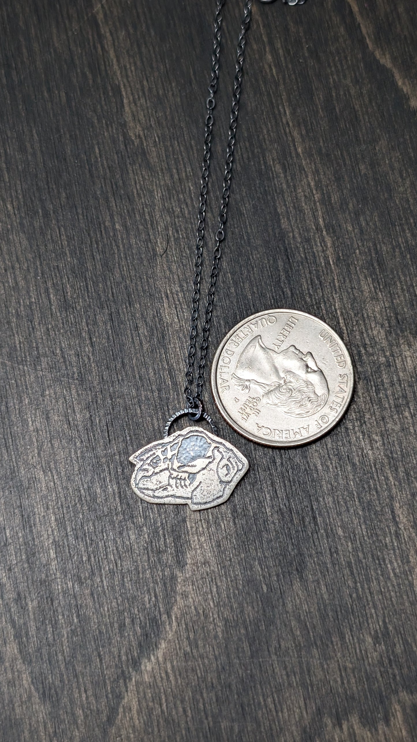 Jack Rabbit Skull Sterling Silver Etched Necklace