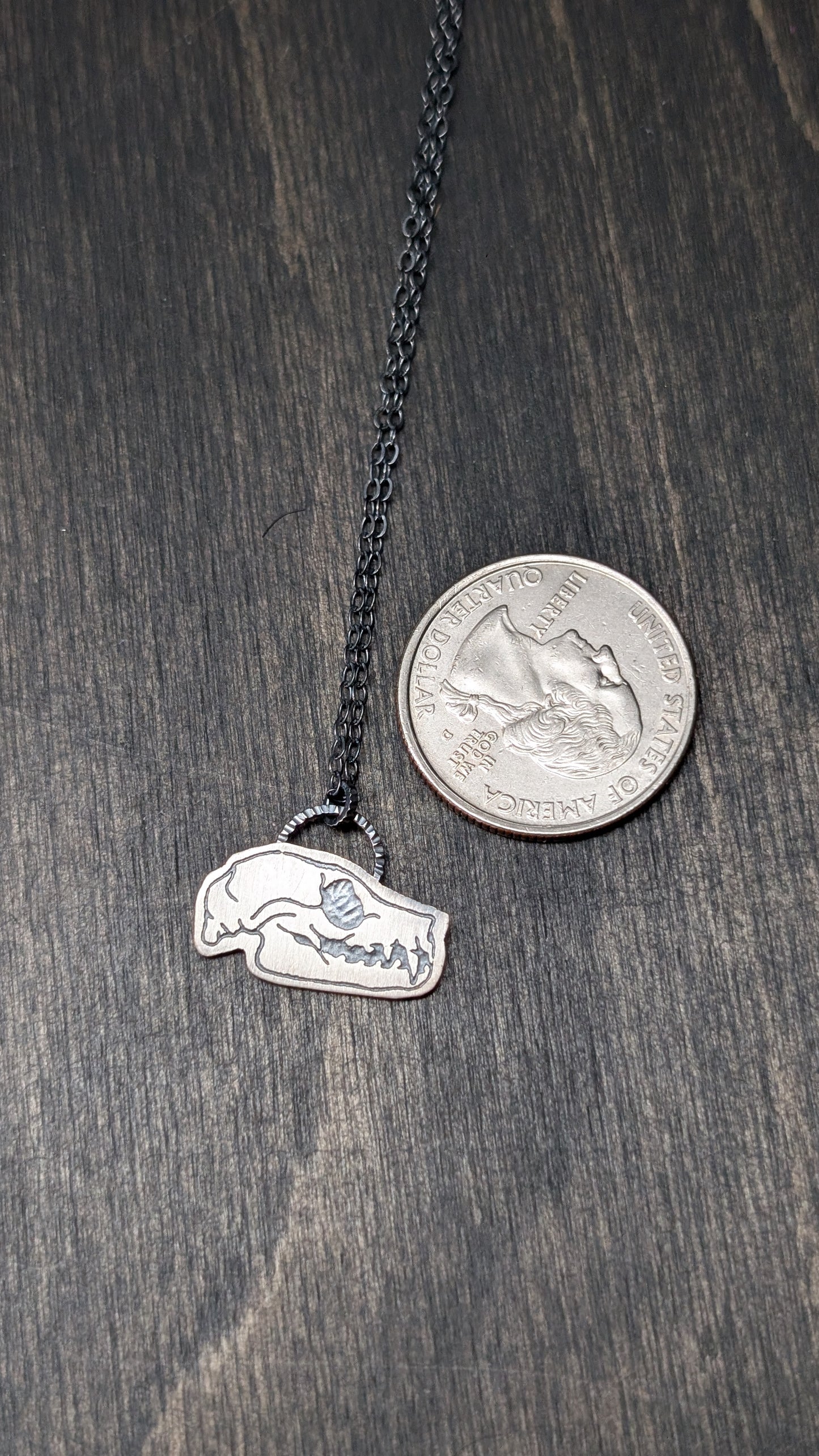 Fruit Bat Skull Sterling Silver Etched Necklace