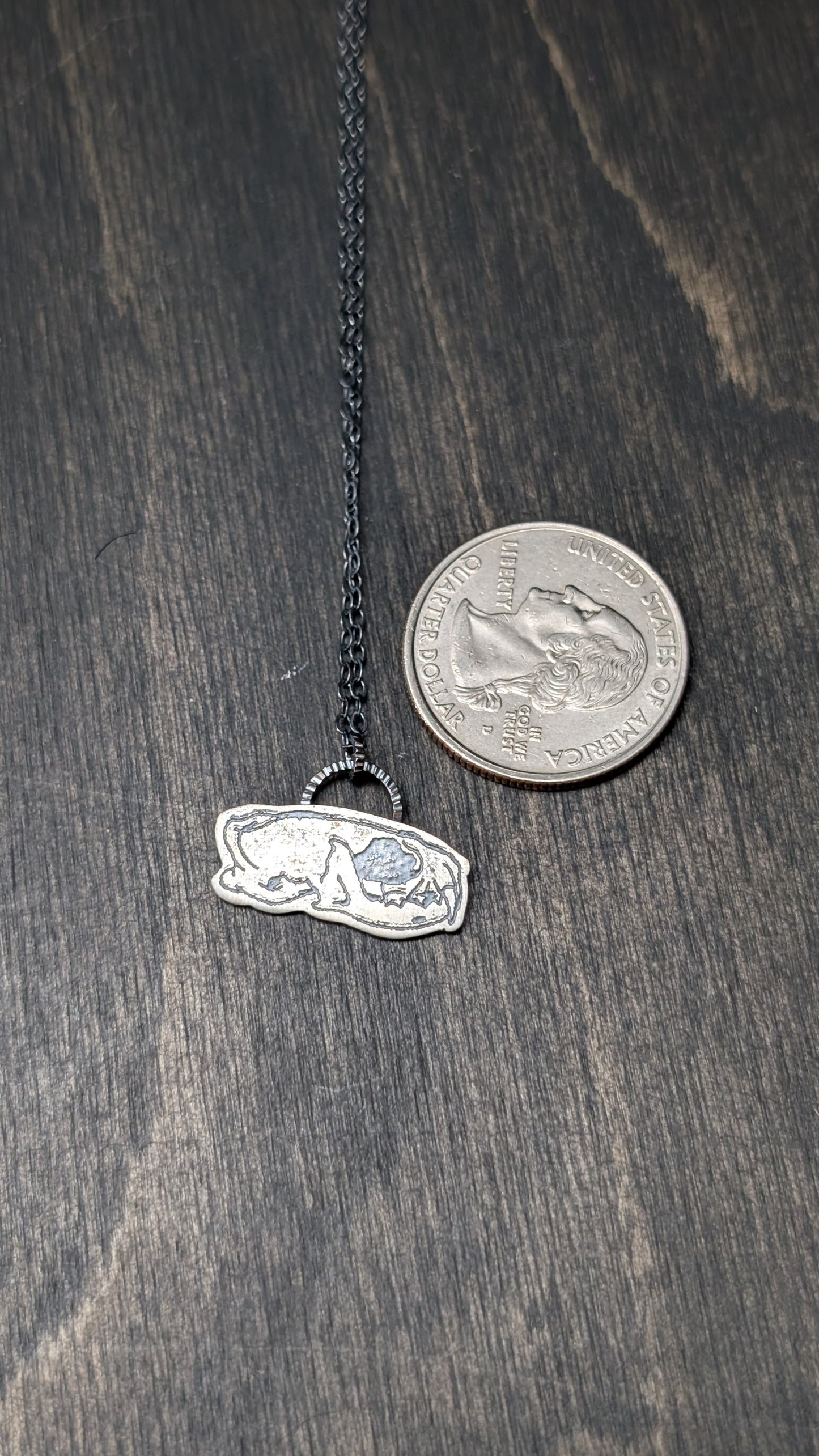 Mink Skull Sterling Silver Etched Necklace