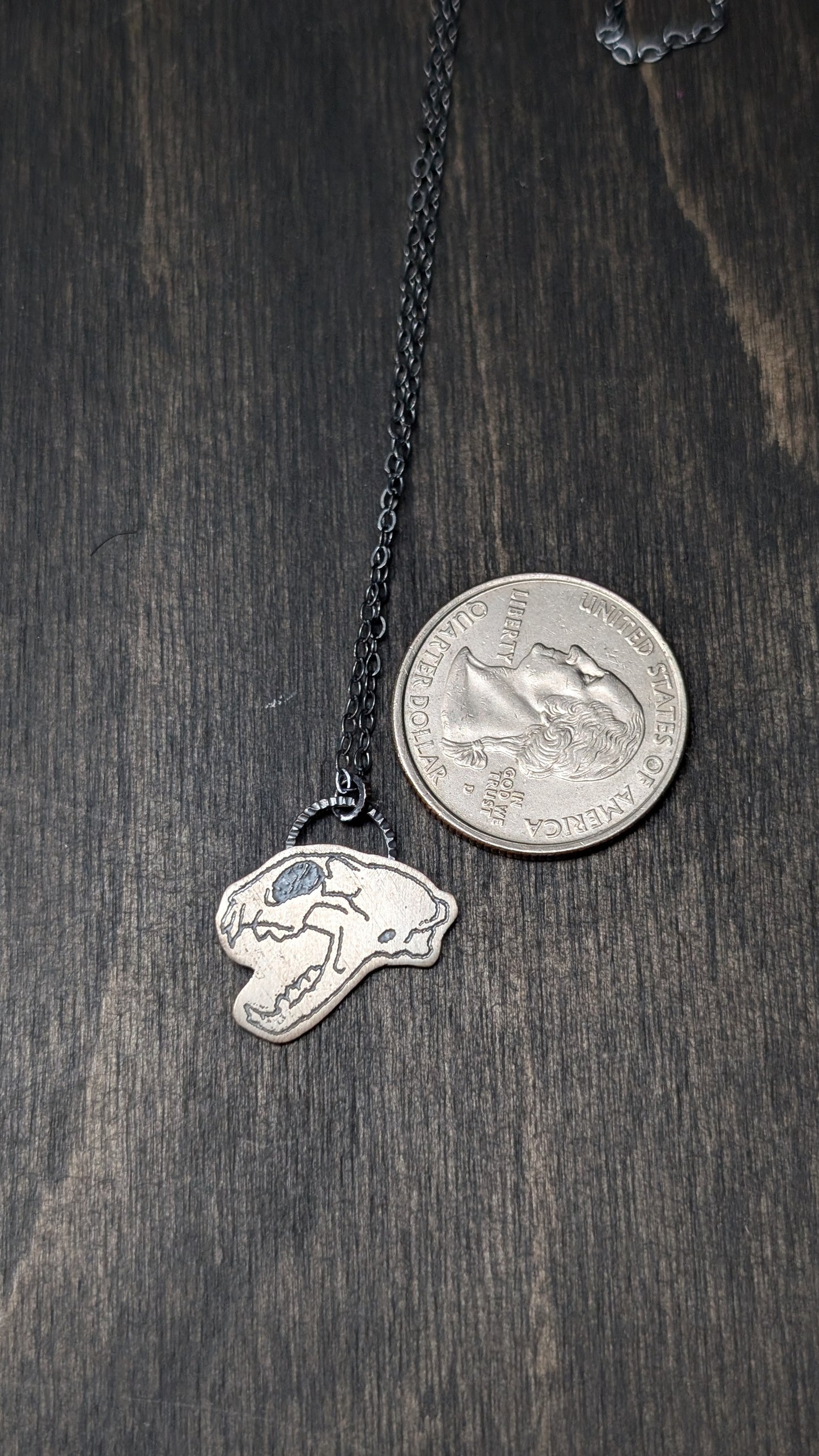 Hissing Cat Skull Sterling Silver Etched Necklace