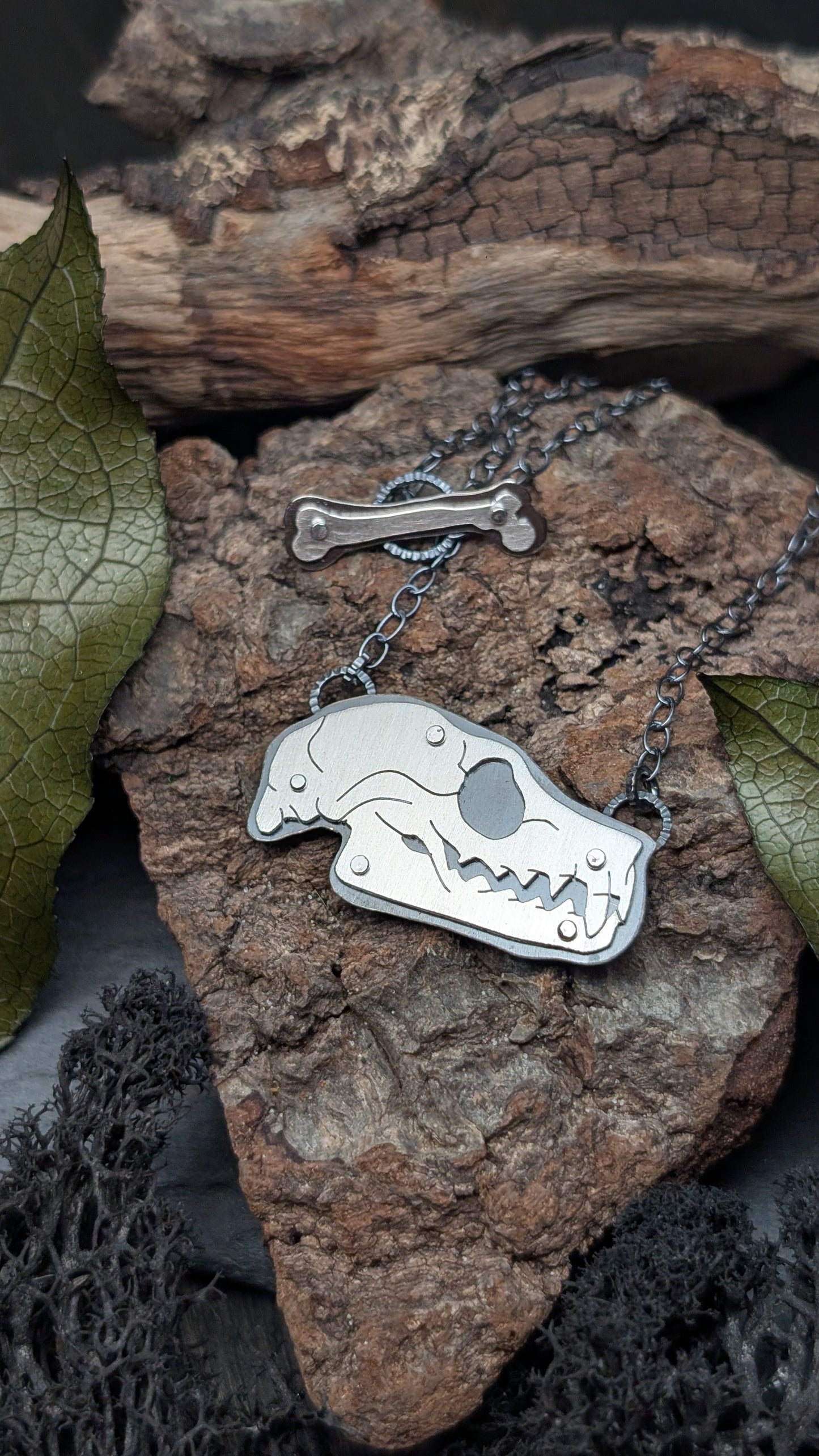 Fruit Bat Sterling Silver Riveted Skull Necklace