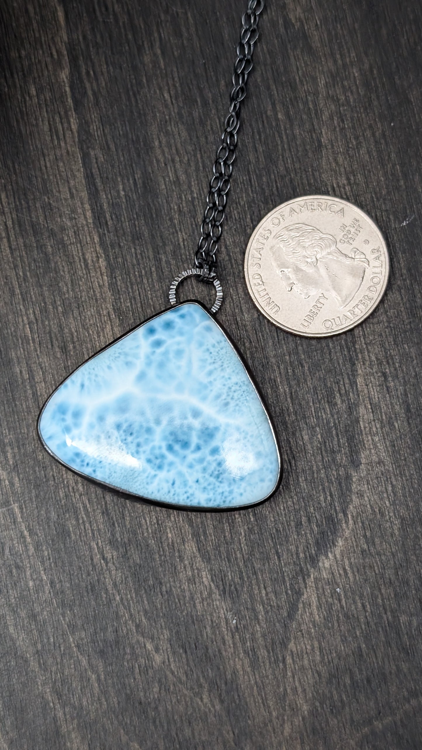 XXL Teardrop Larimar Textured Sterling Silver Necklace
