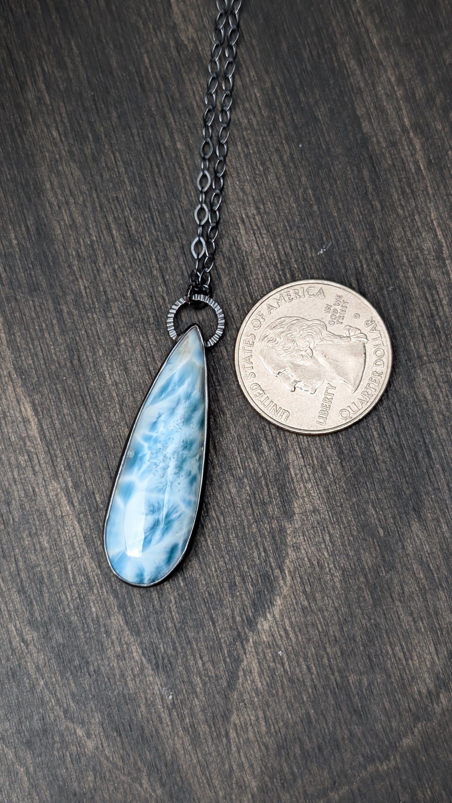 XL Teardrop Larimar Textured Sterling Silver Necklace