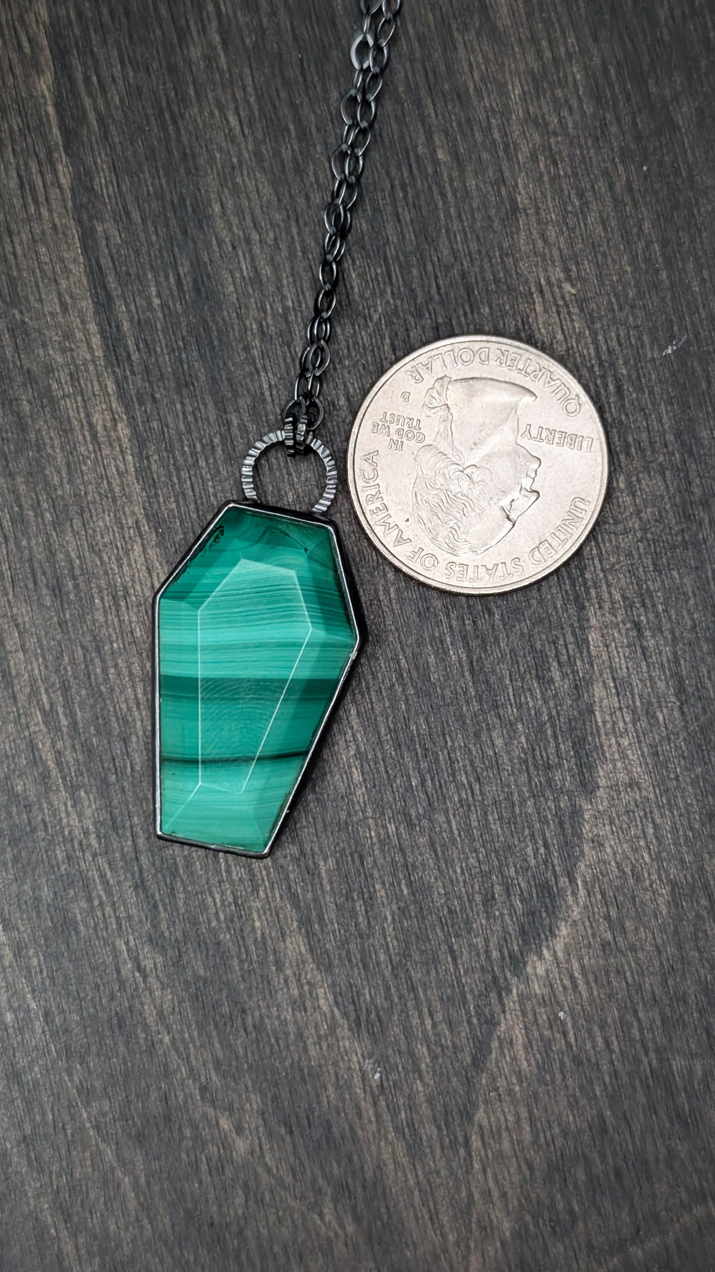 XL Coffin Malachite Textured Sterling Silver Necklace