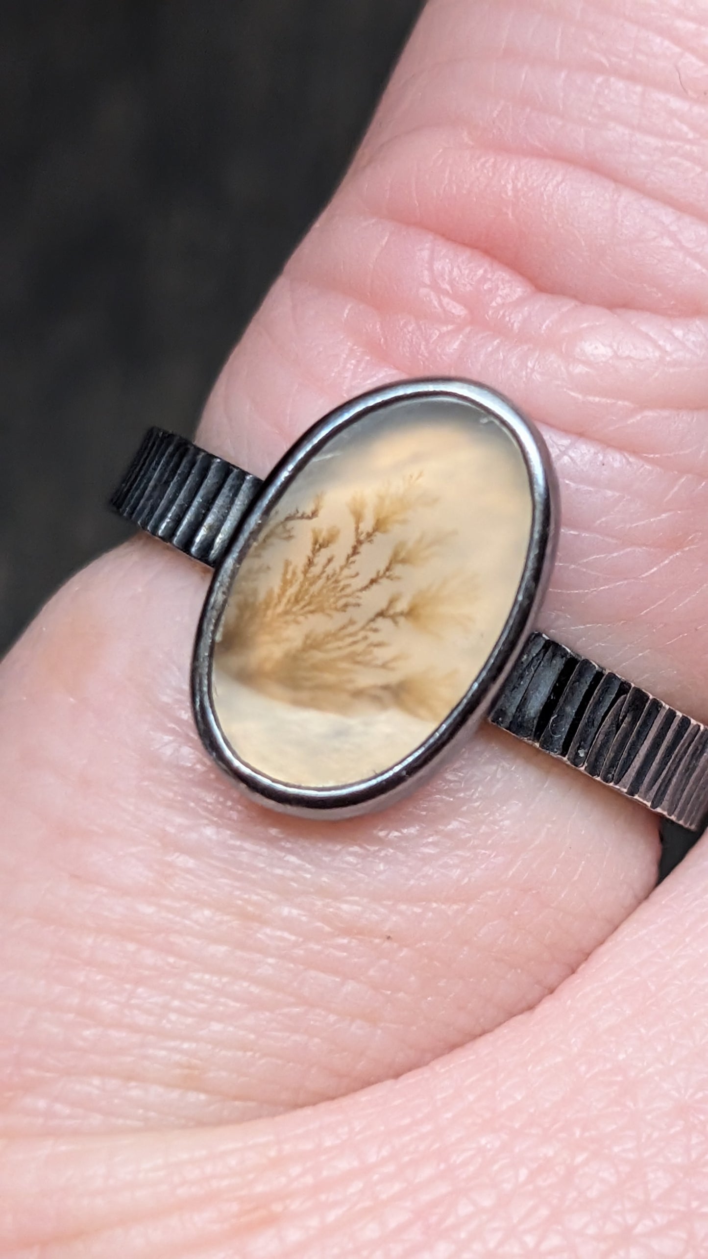 Scenic Dendritic Agate Textured Sterling Silver Size 6.5